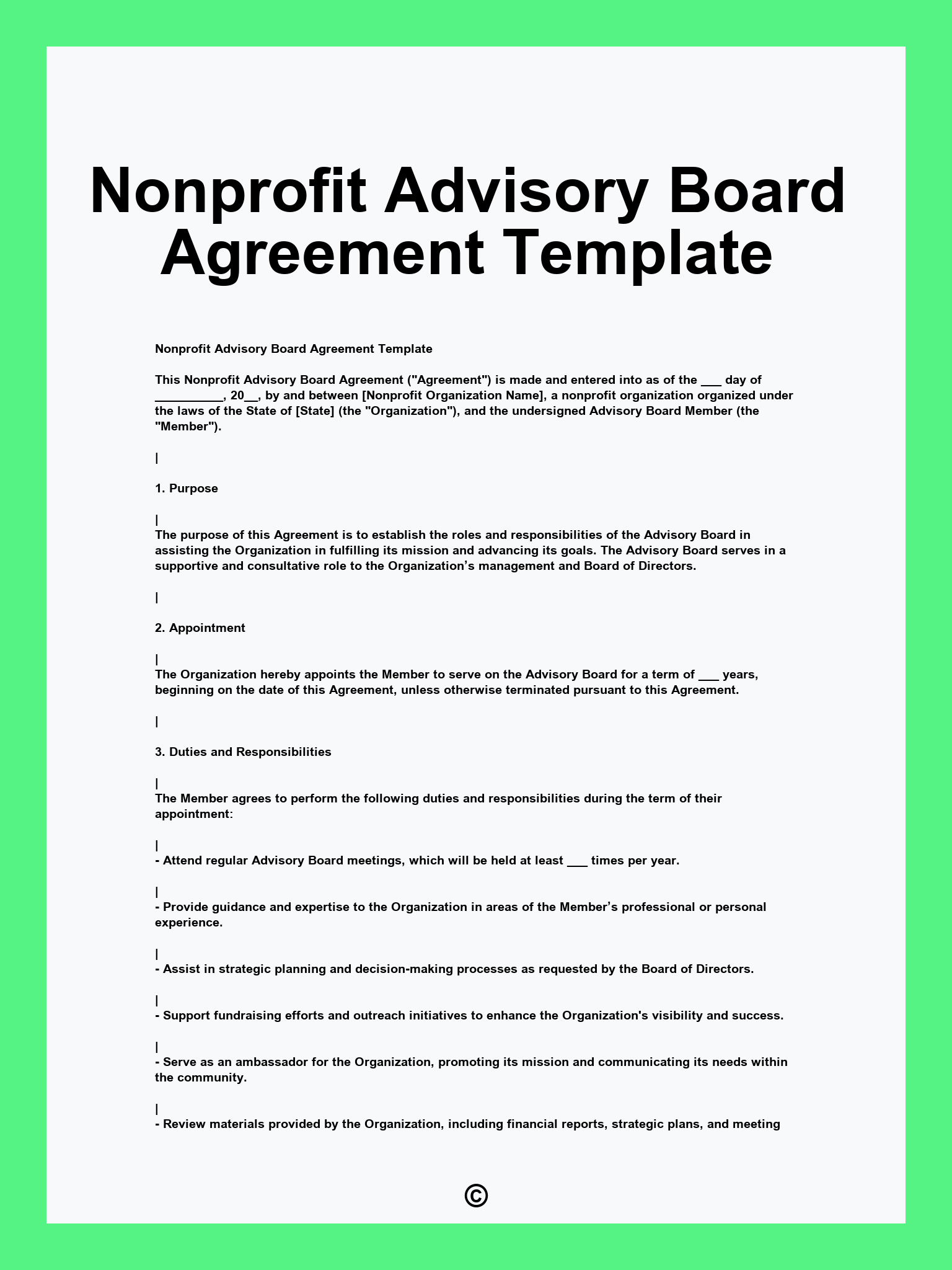 Nonprofit Advisory Board Agreement Template