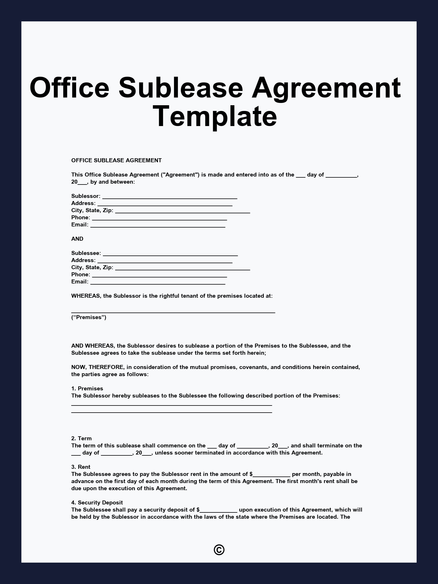 Office Sublease Agreement Template