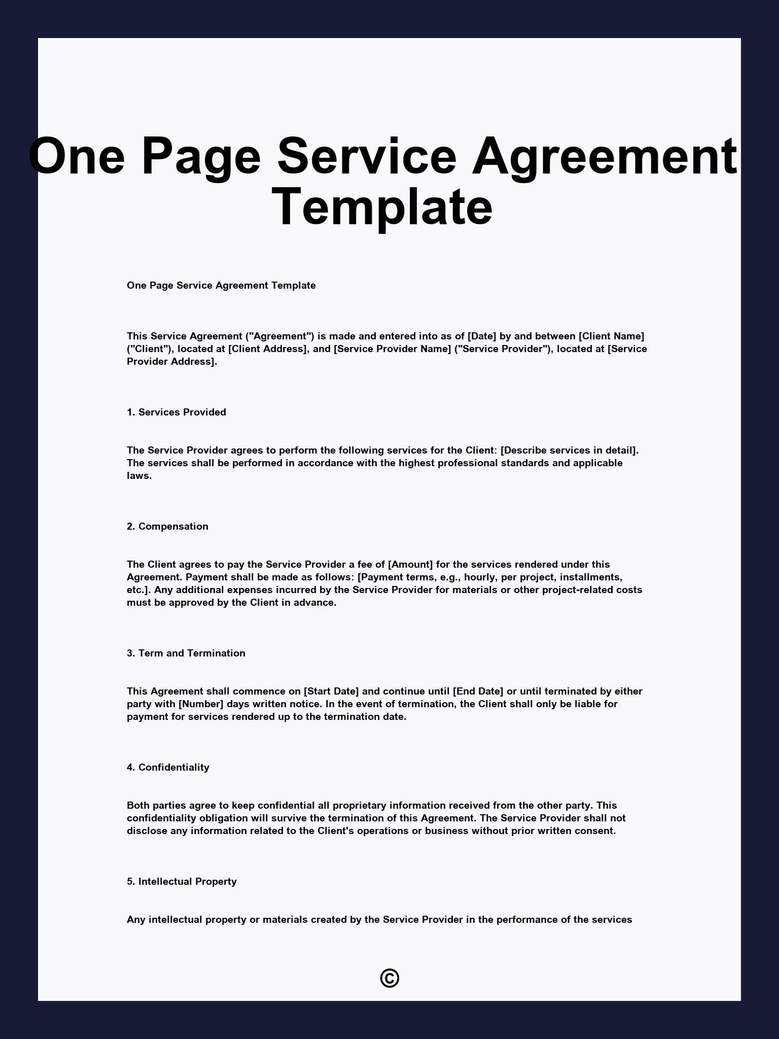 One Page Service Agreement Template