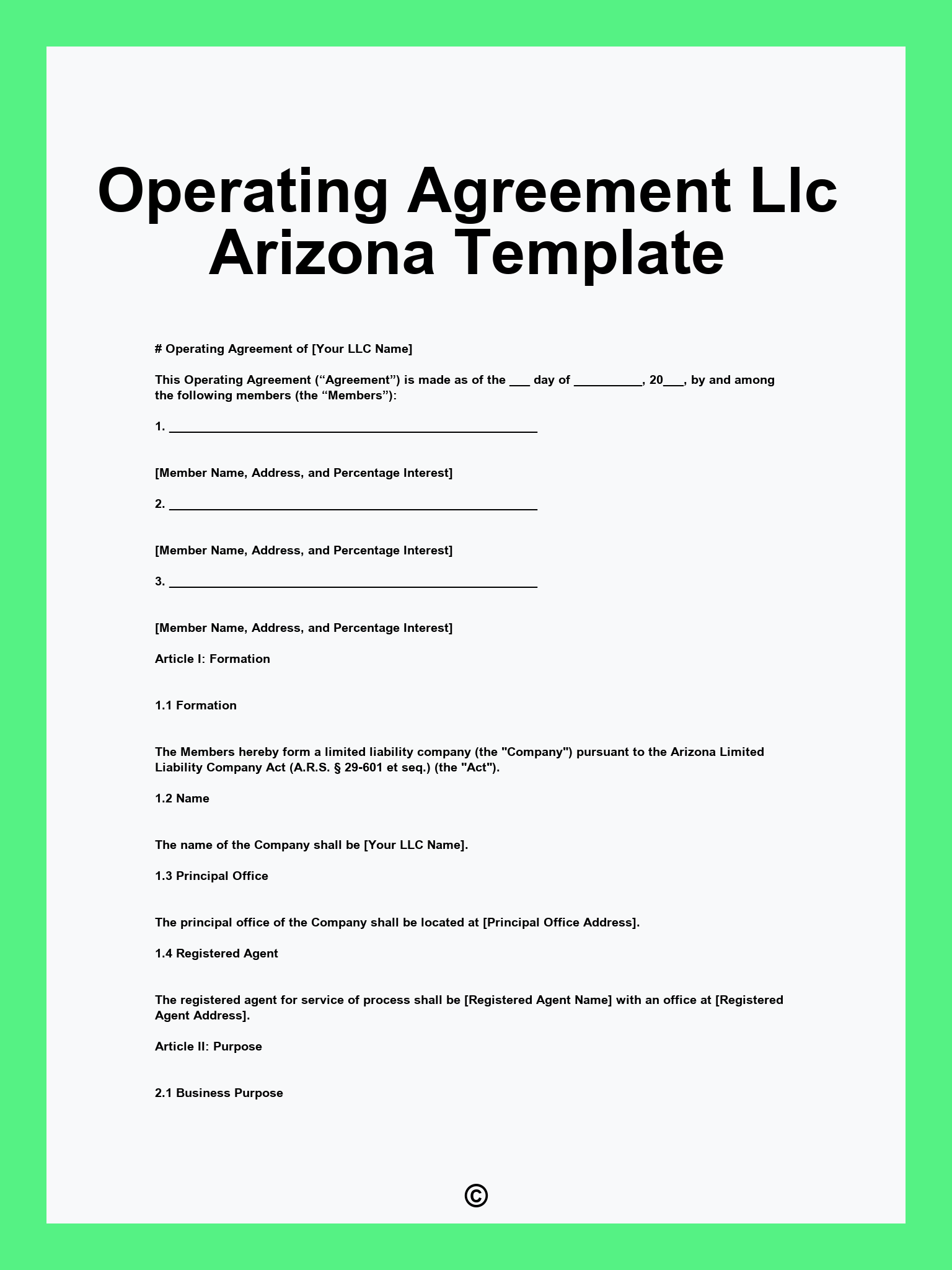 Operating Agreement Llc Arizona Template