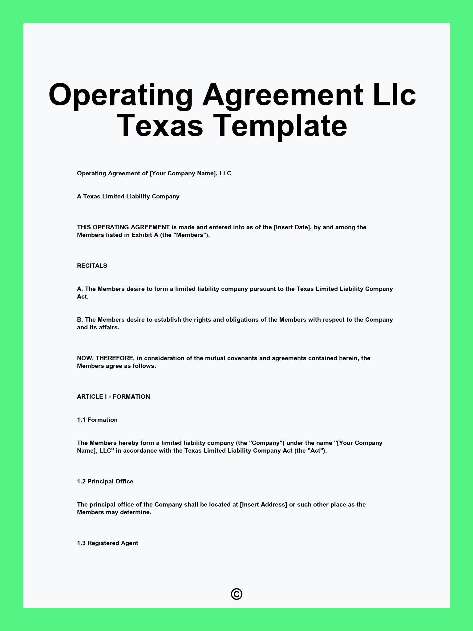 Operating Agreement Llc Texas Template