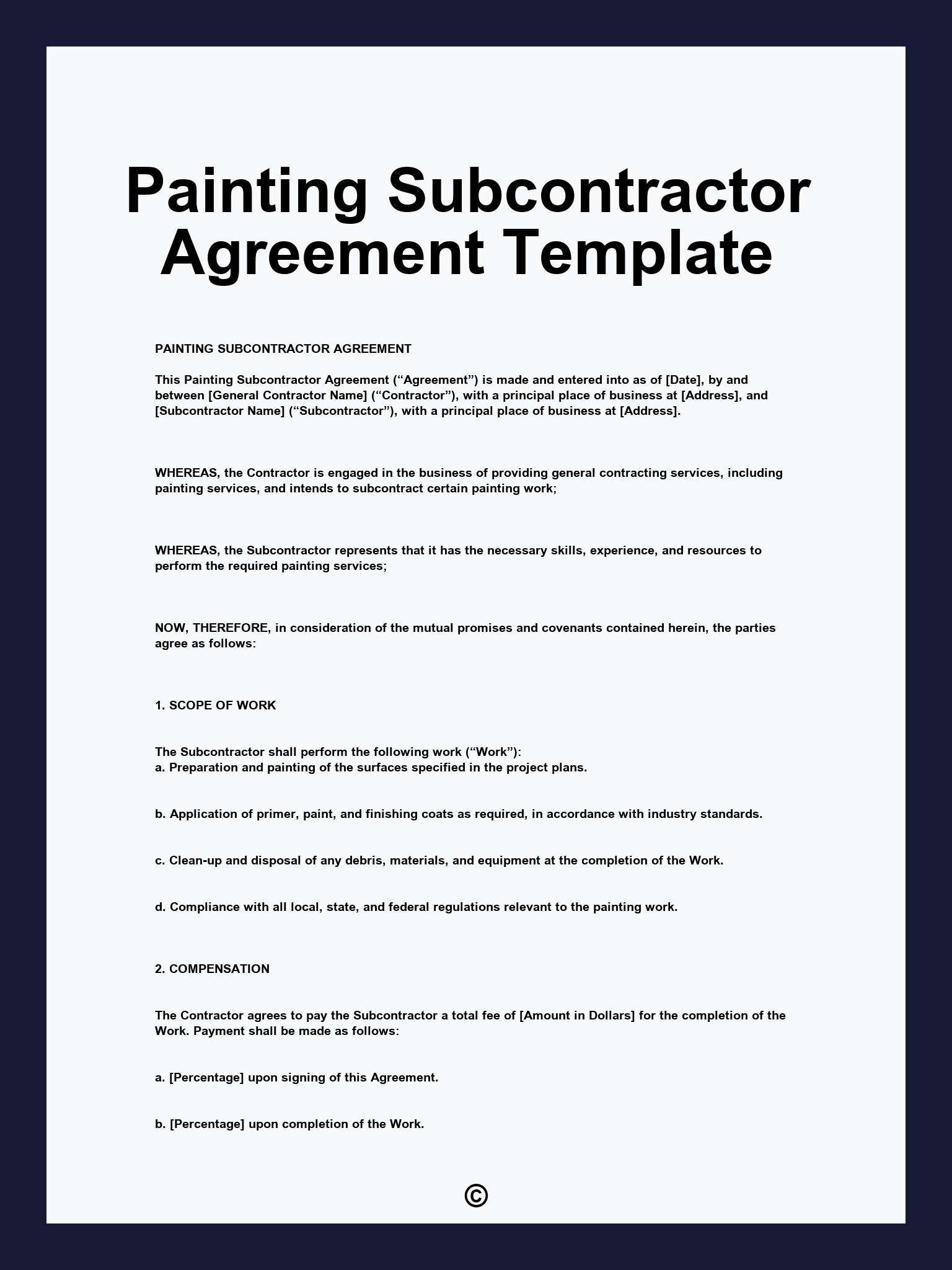 Painting Subcontractor Agreement Template