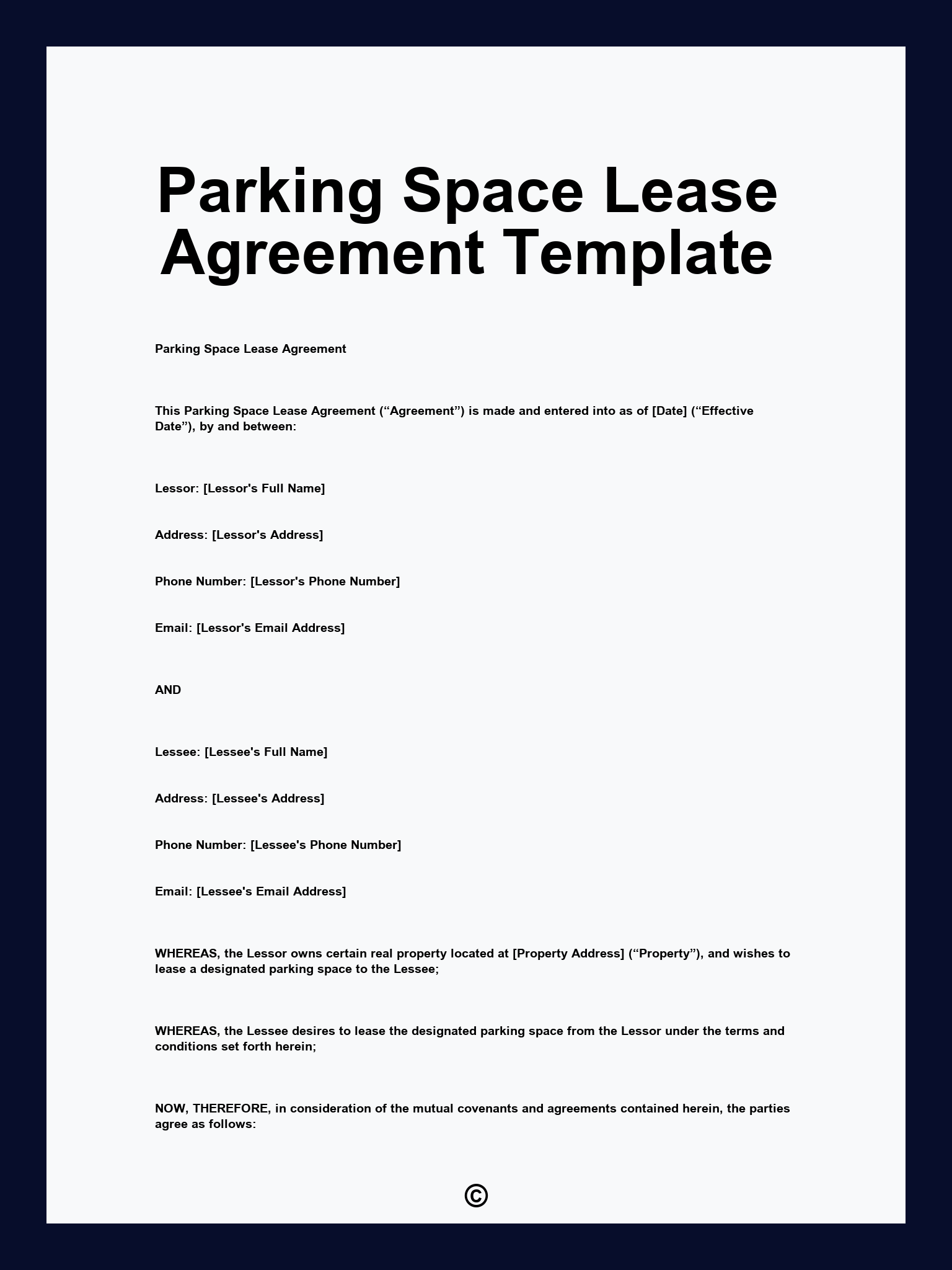 Parking Space Lease Agreement Template