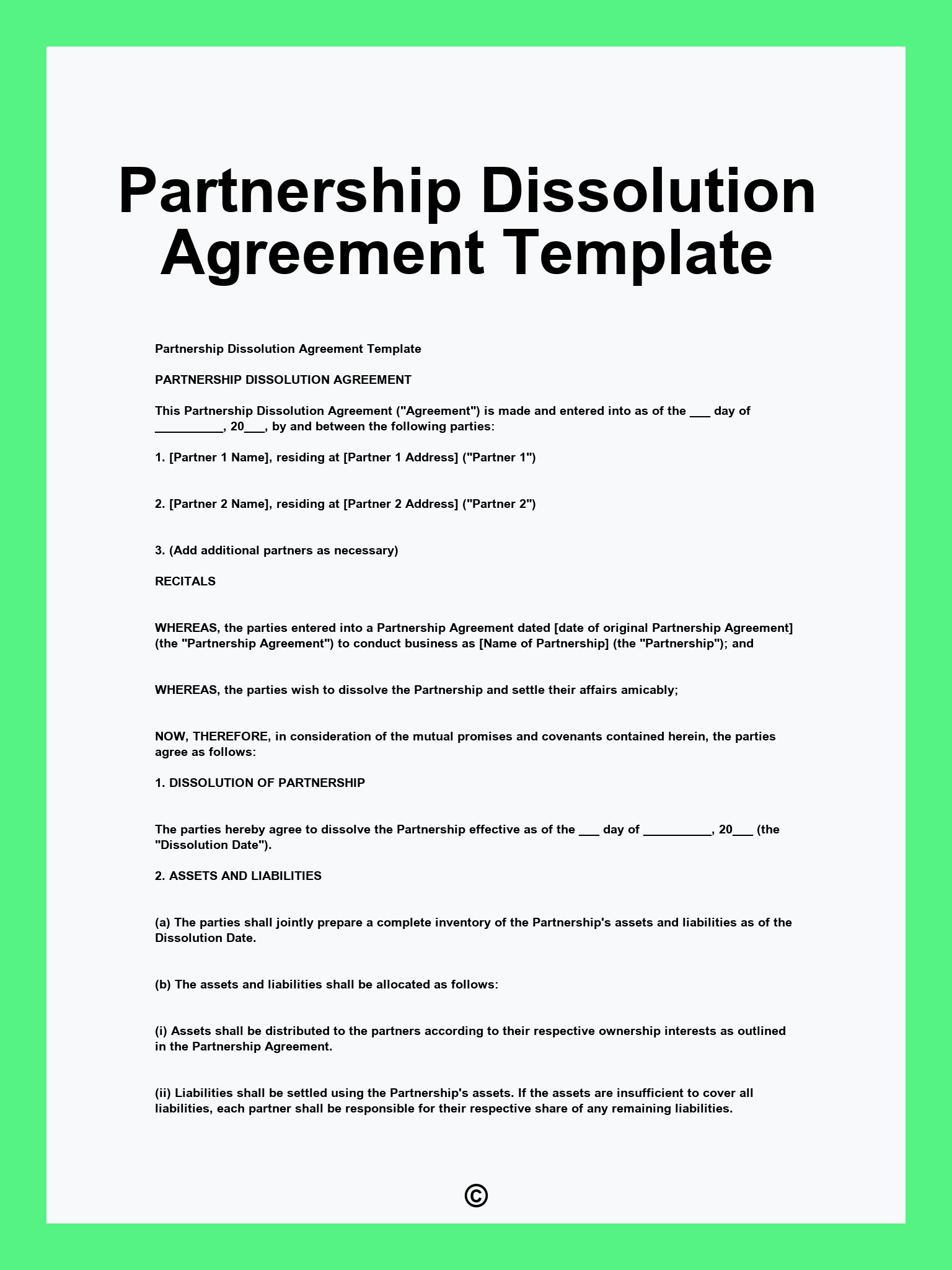 Partnership Dissolution Agreement Template