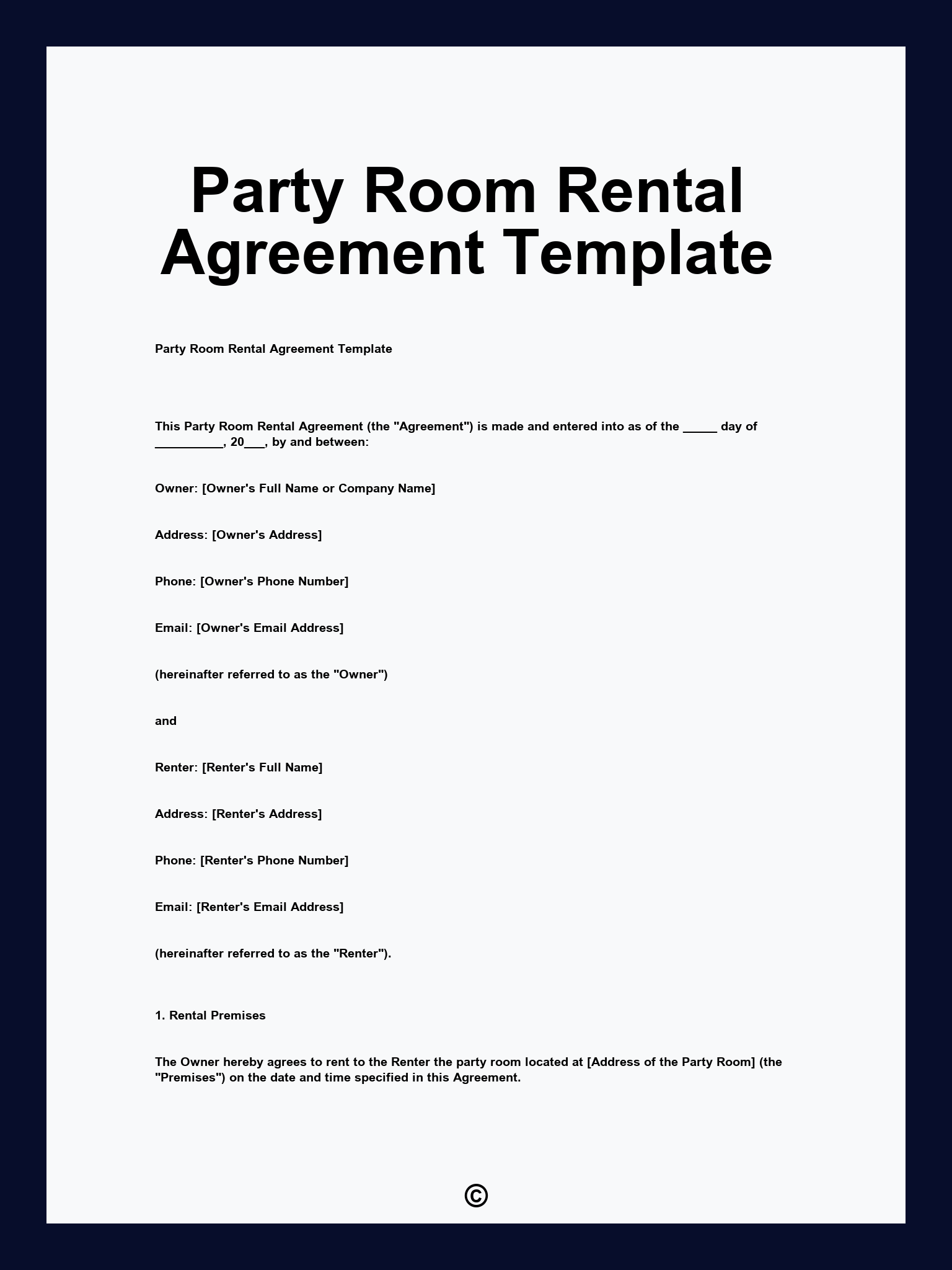 Party Room Rental Agreement Template