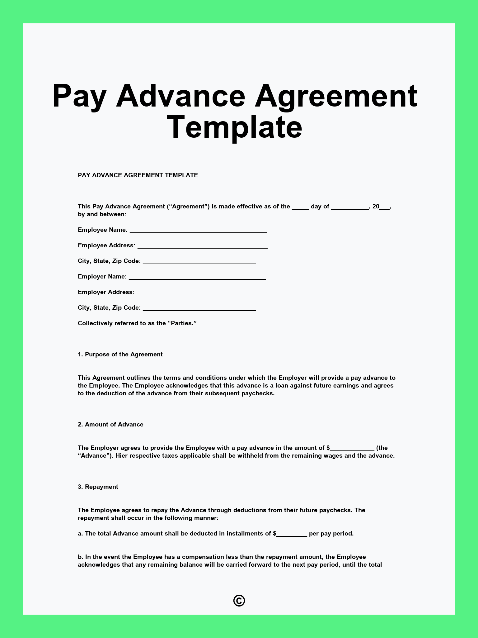 Pay Advance Agreement Template