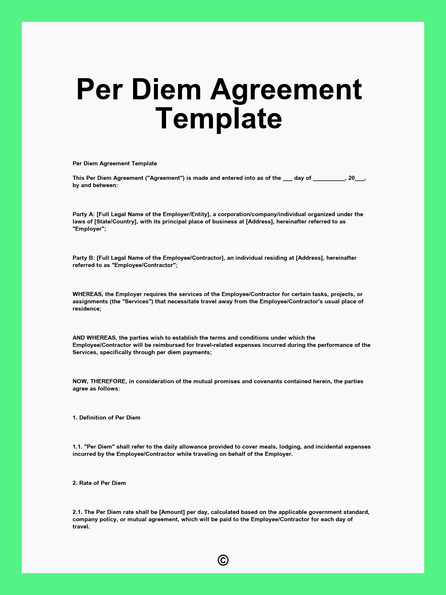 Per Diem Agreement Template