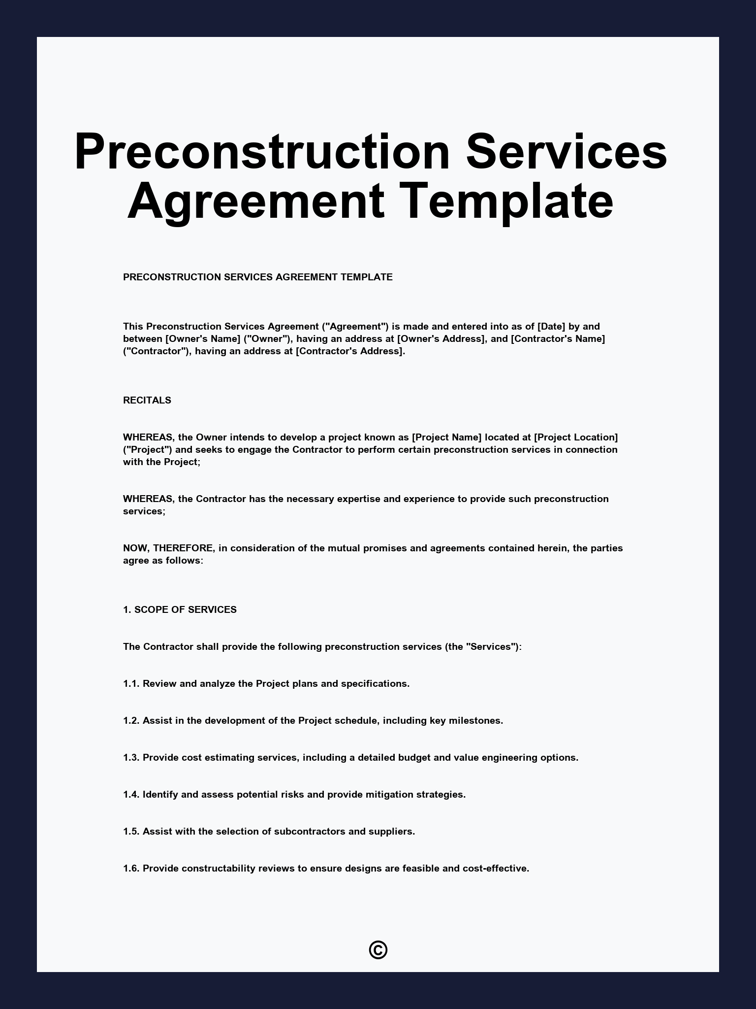 Preconstruction Services Agreement Template