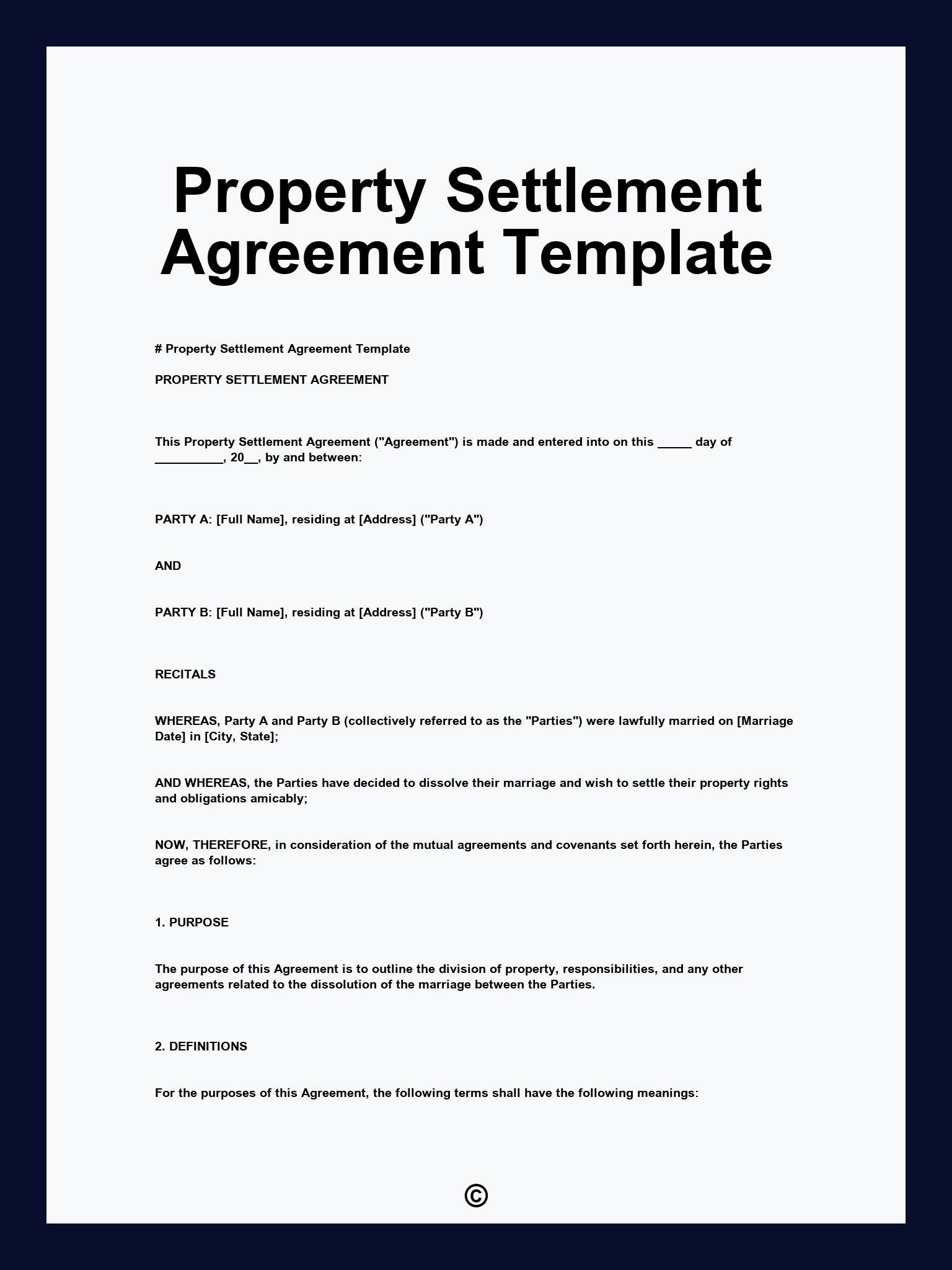 Property Settlement Agreement Template