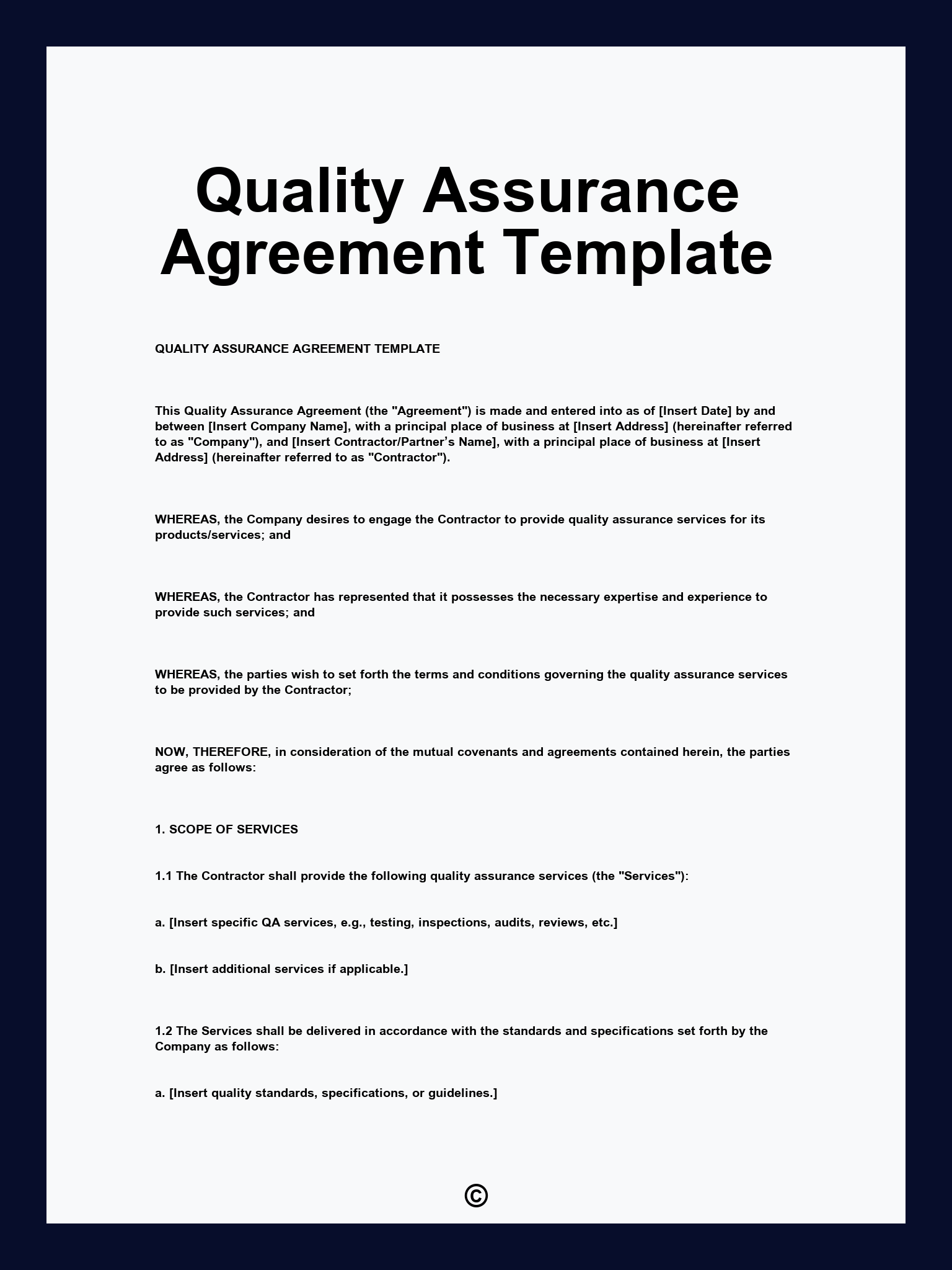 Quality Assurance Agreement Template