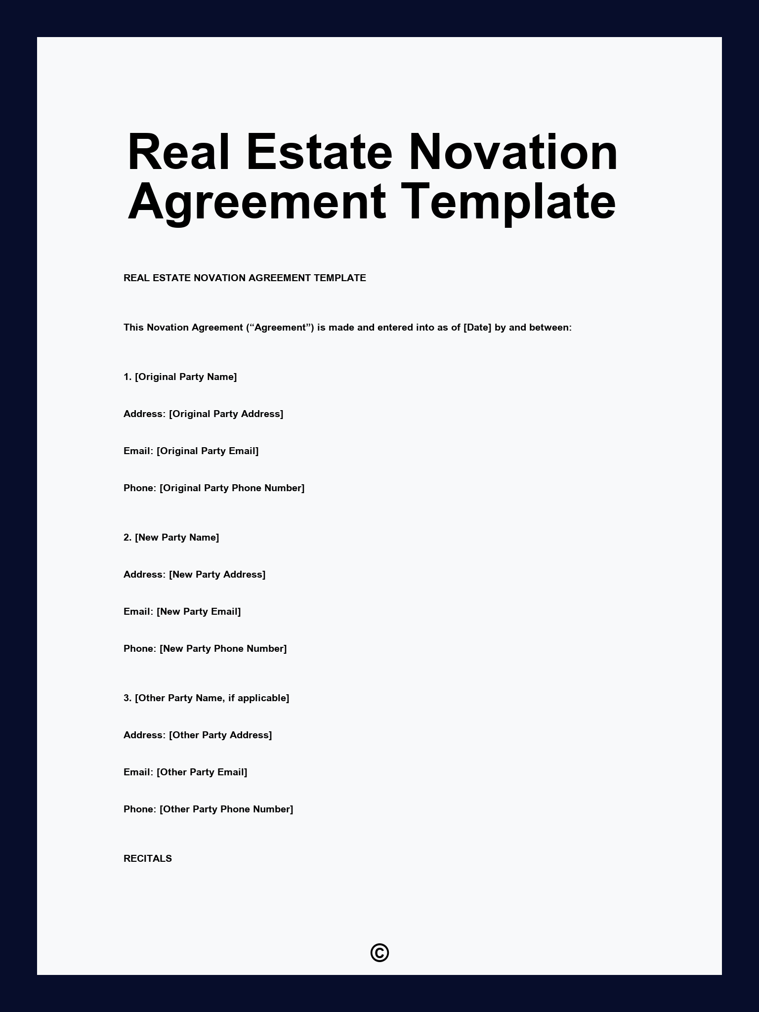 Real Estate Novation Agreement Template