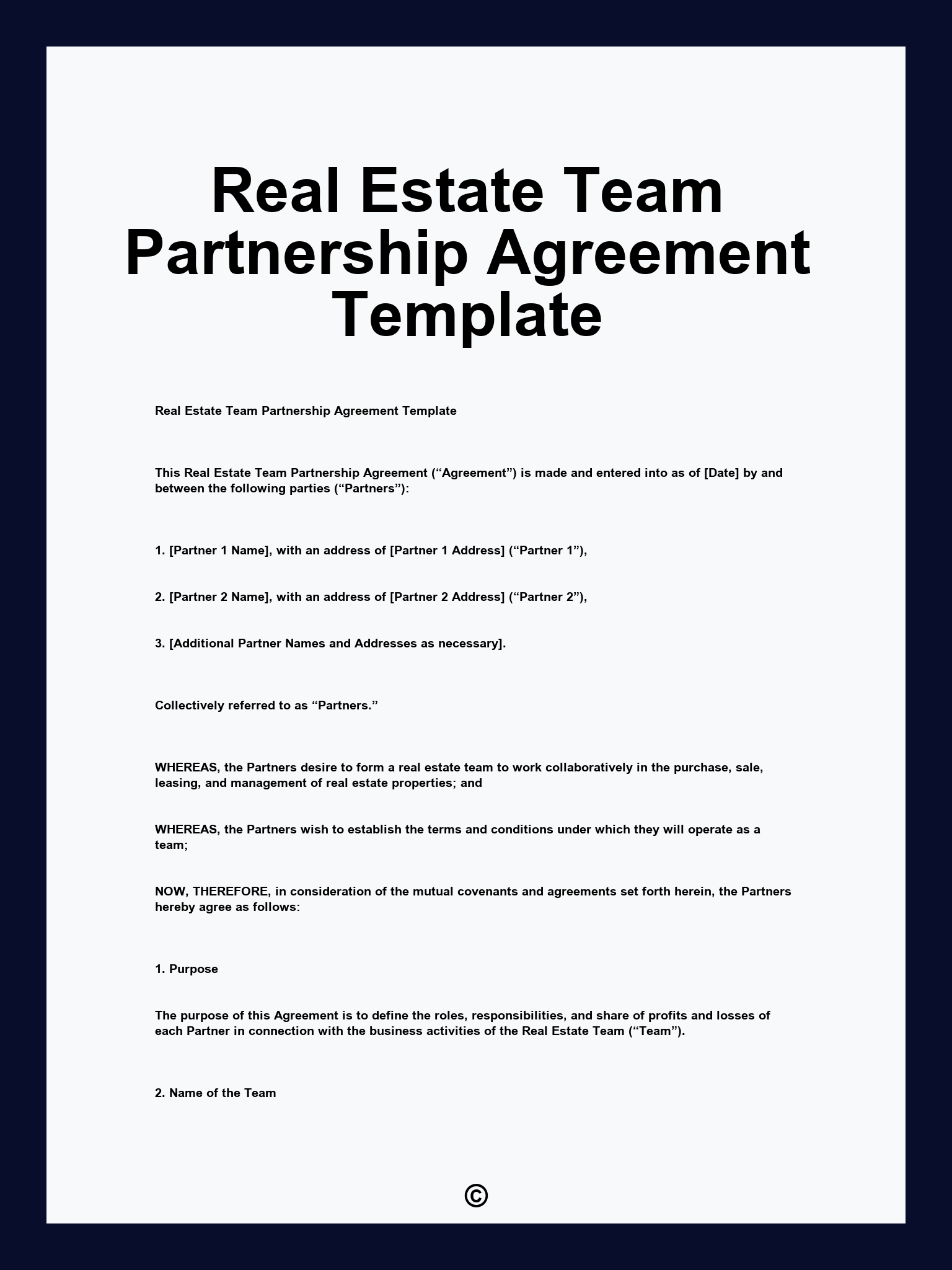 Real Estate Team Partnership Agreement Template