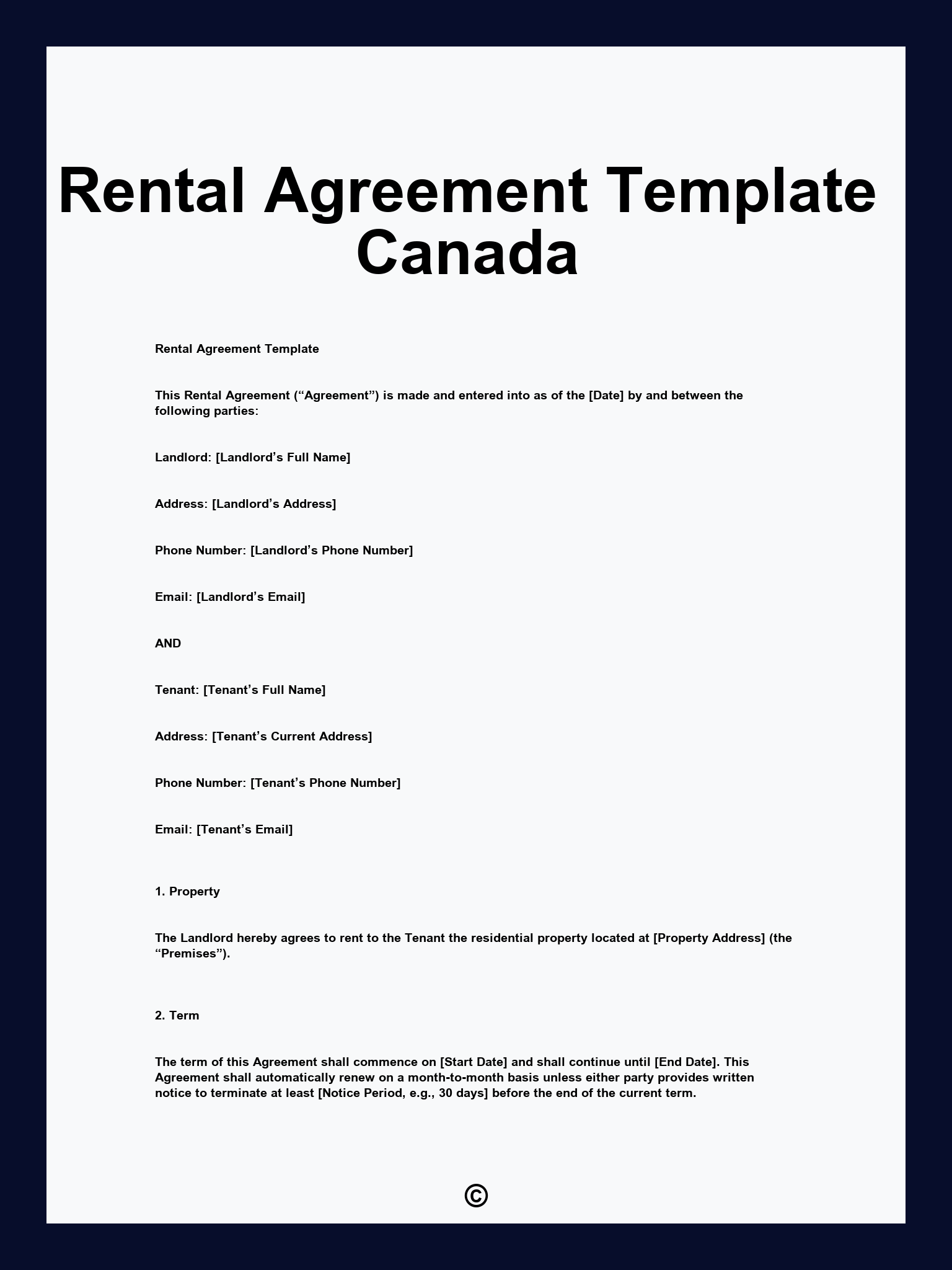 Rental Agreement Template Canada