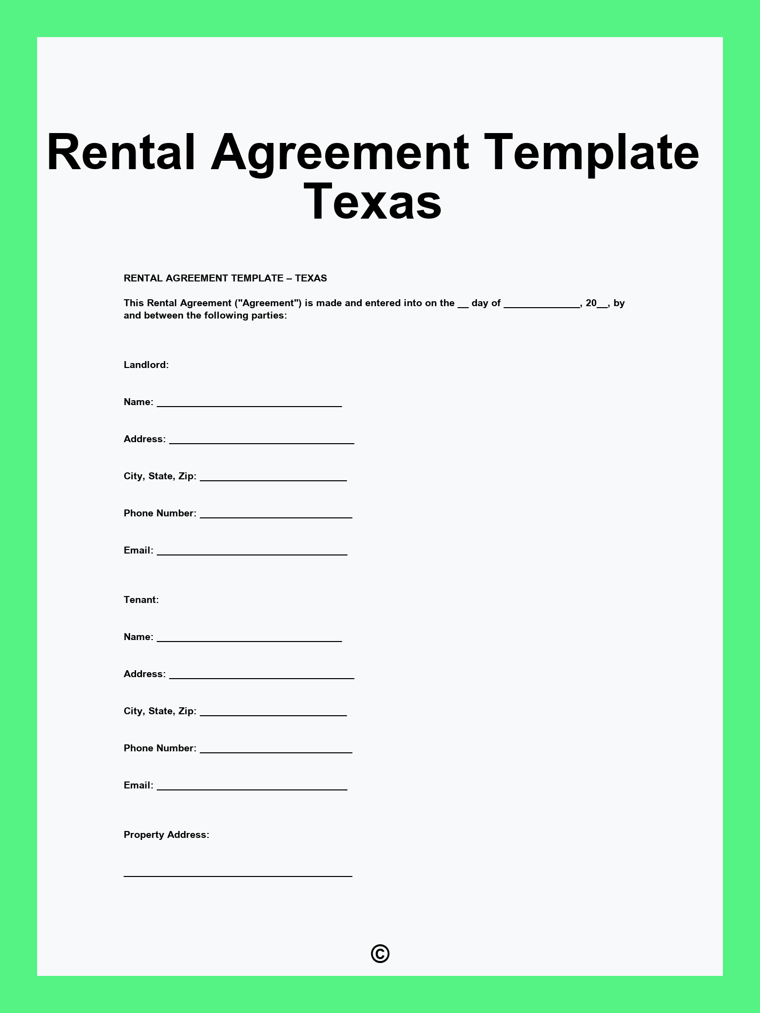 Rental Agreement Template Texas