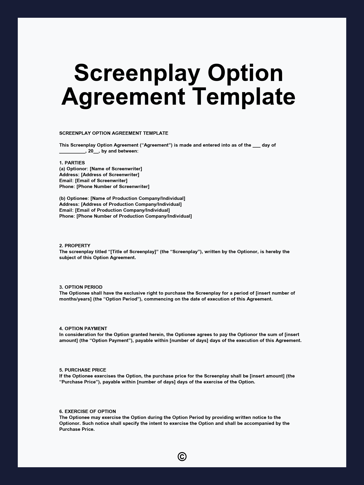 Screenplay Option Agreement Template