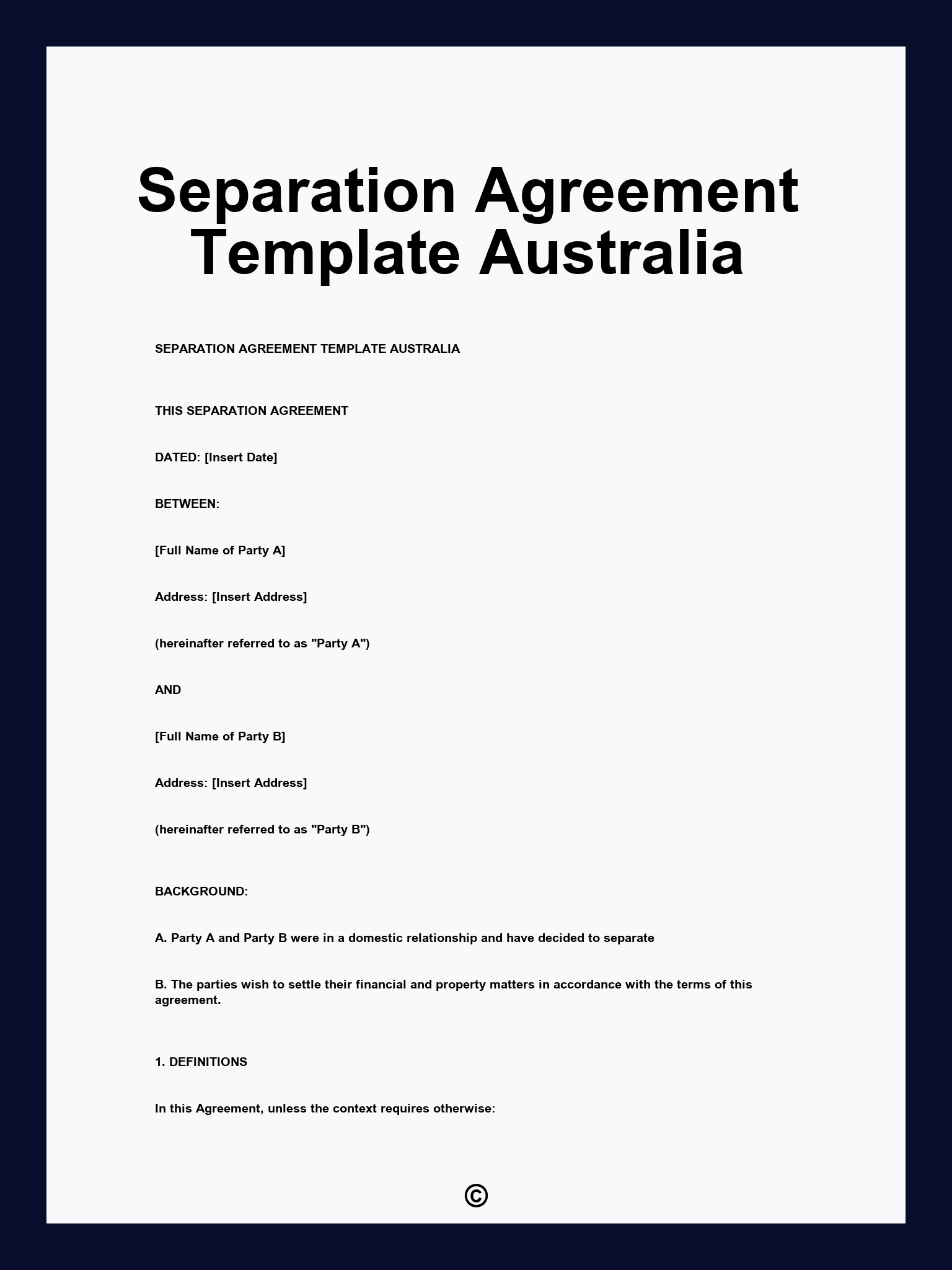Separation Agreement Template Australia