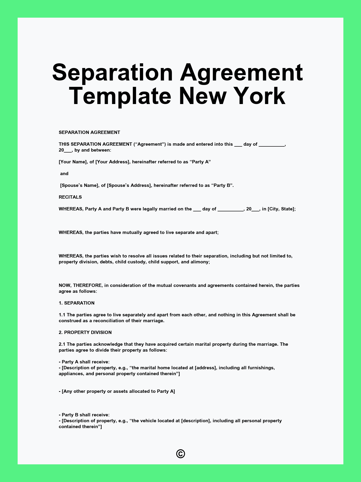 Separation Agreement Template New York