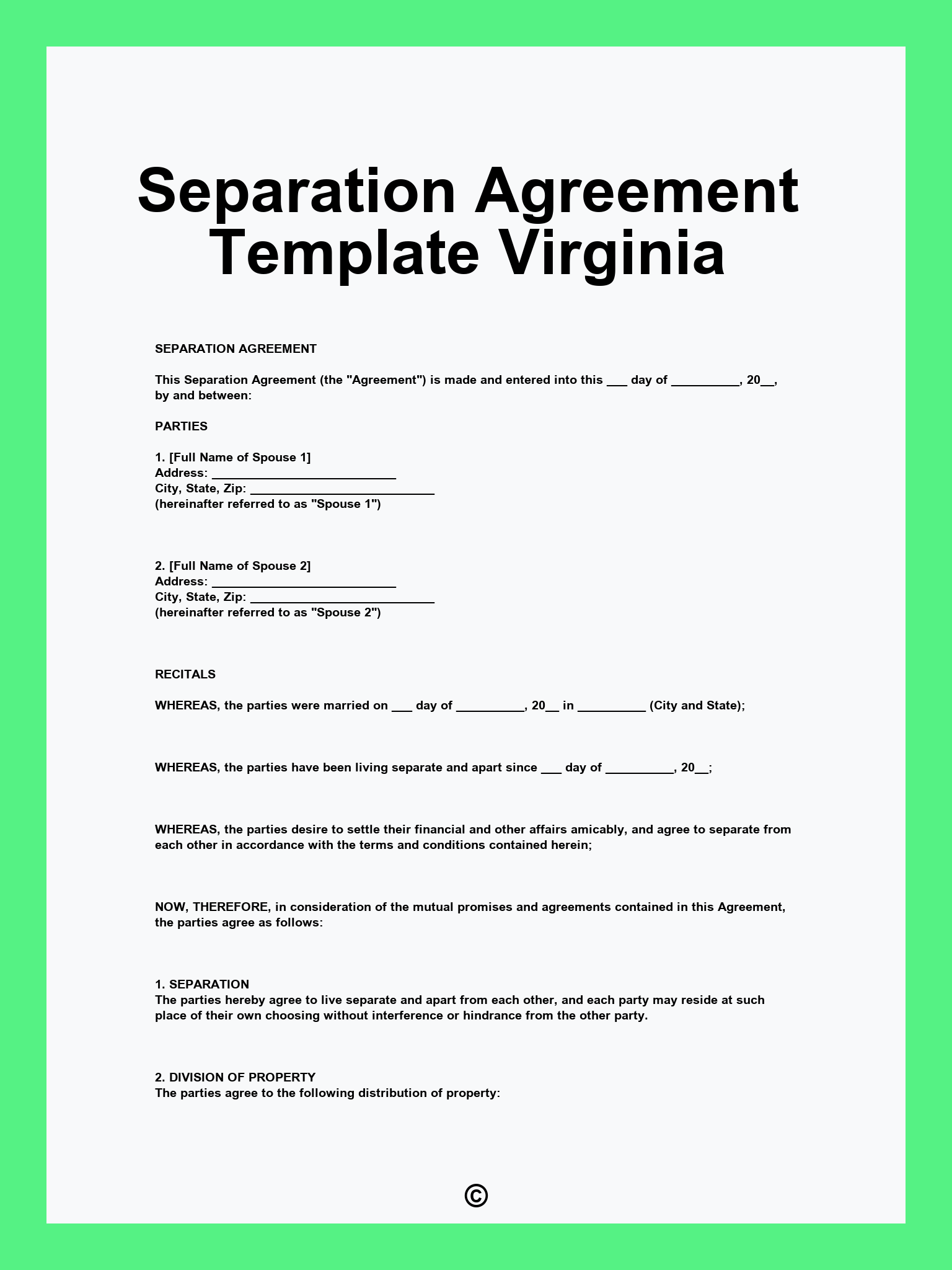 Separation Agreement Template Virginia