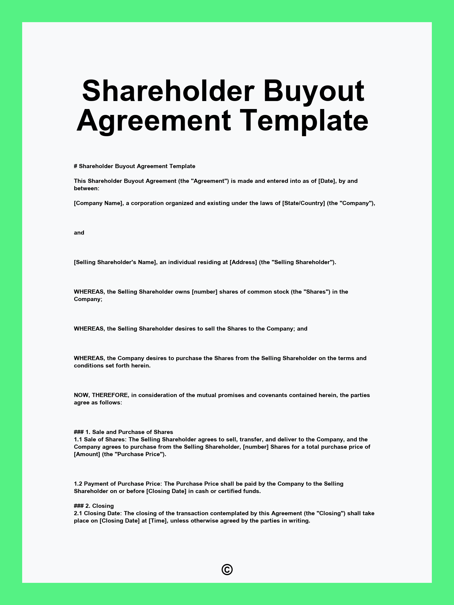 Shareholder Buyout Agreement Template