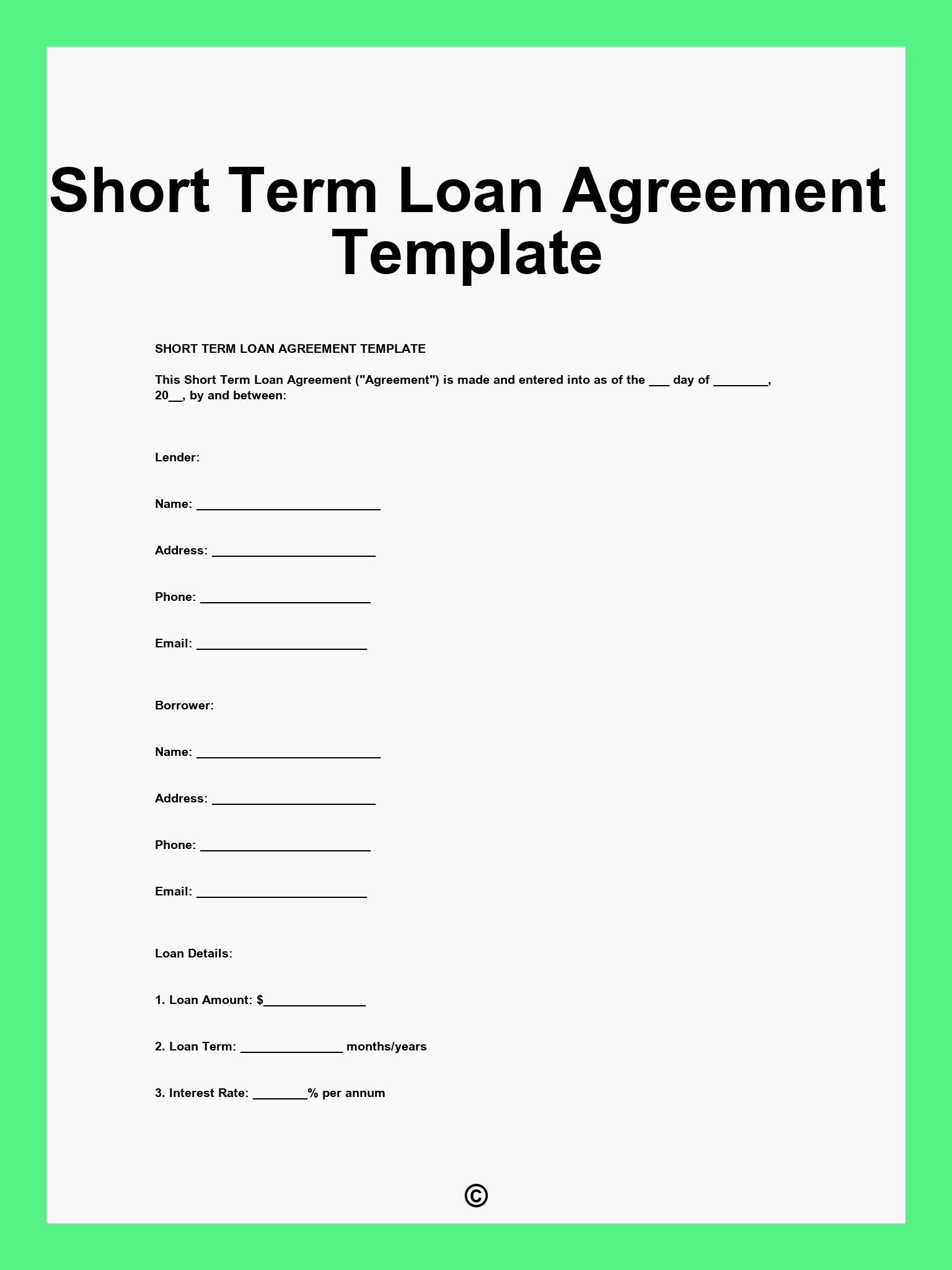 Short Term Loan Agreement Template