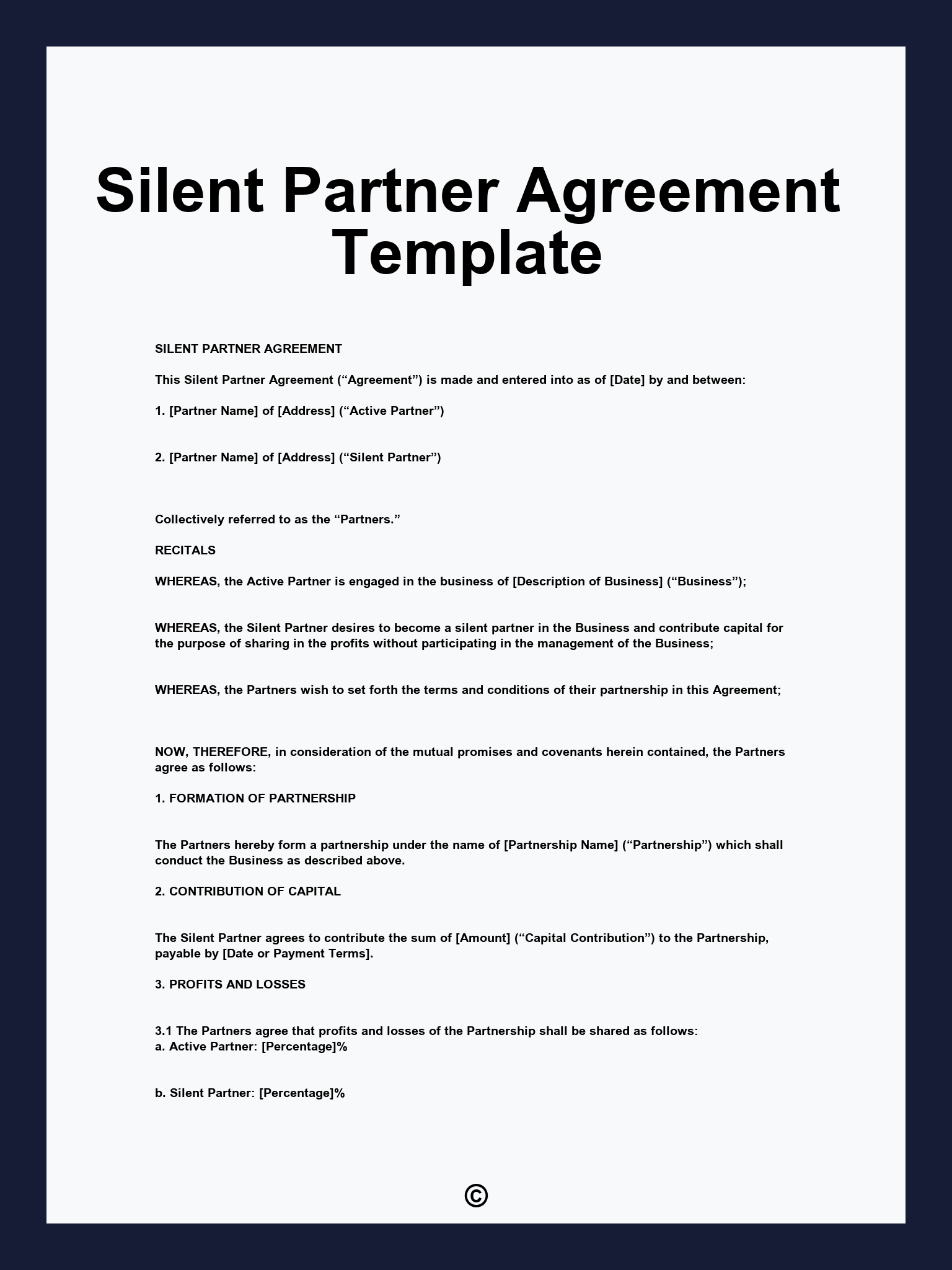 Silent Partner Agreement Template