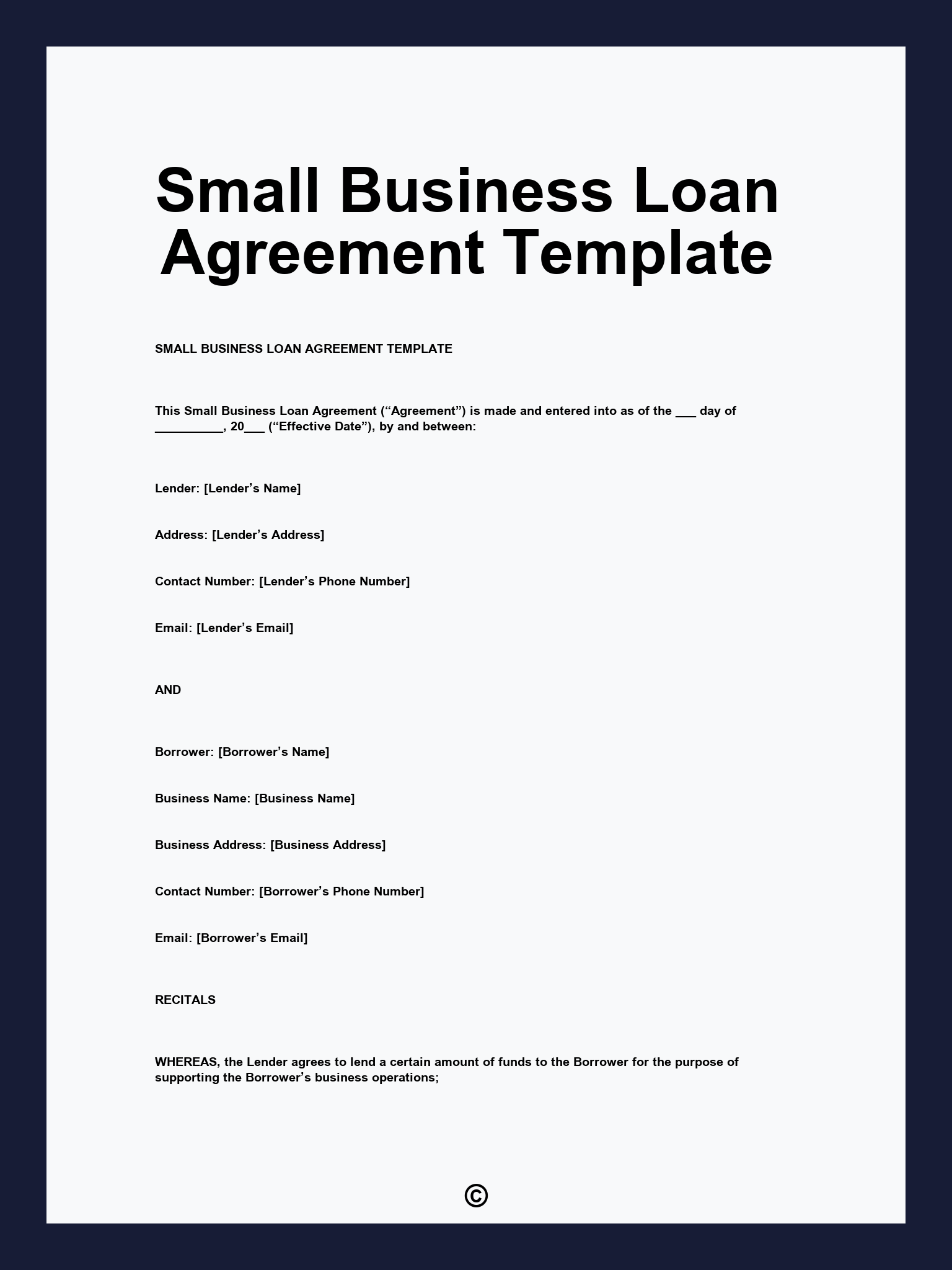 Small Business Loan Agreement Template