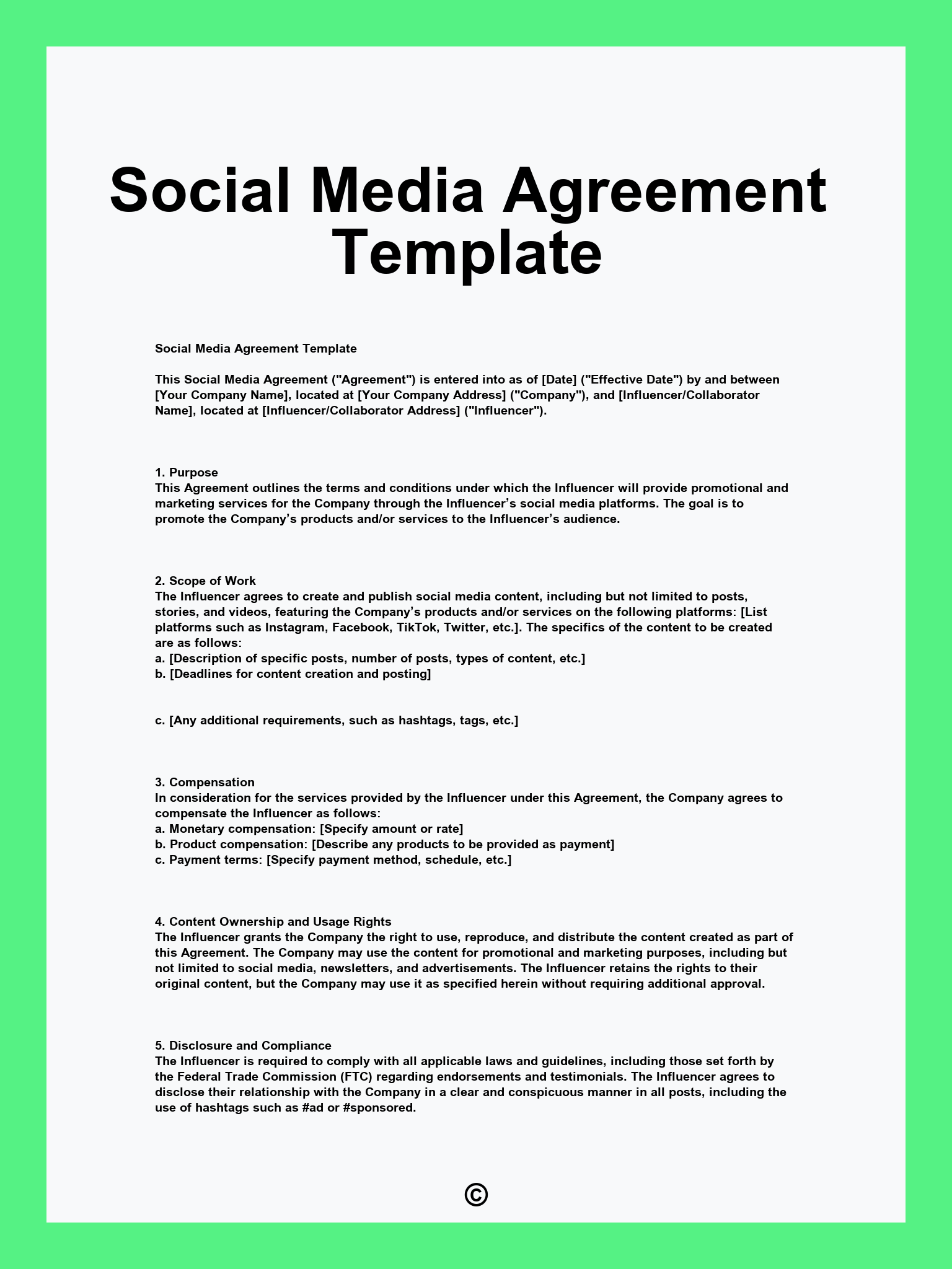 Social Media Agreement Template