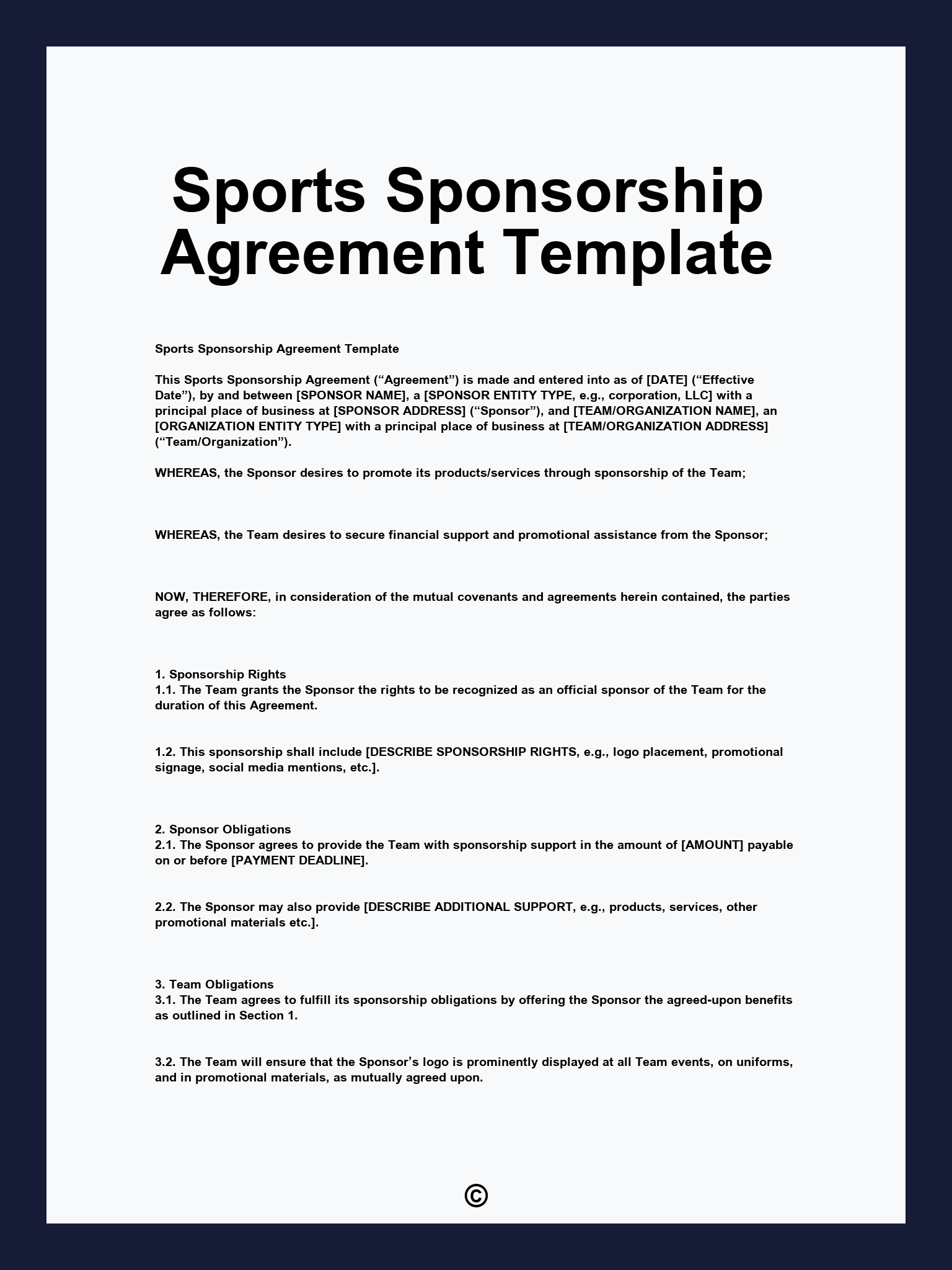 Sports Sponsorship Agreement Template
