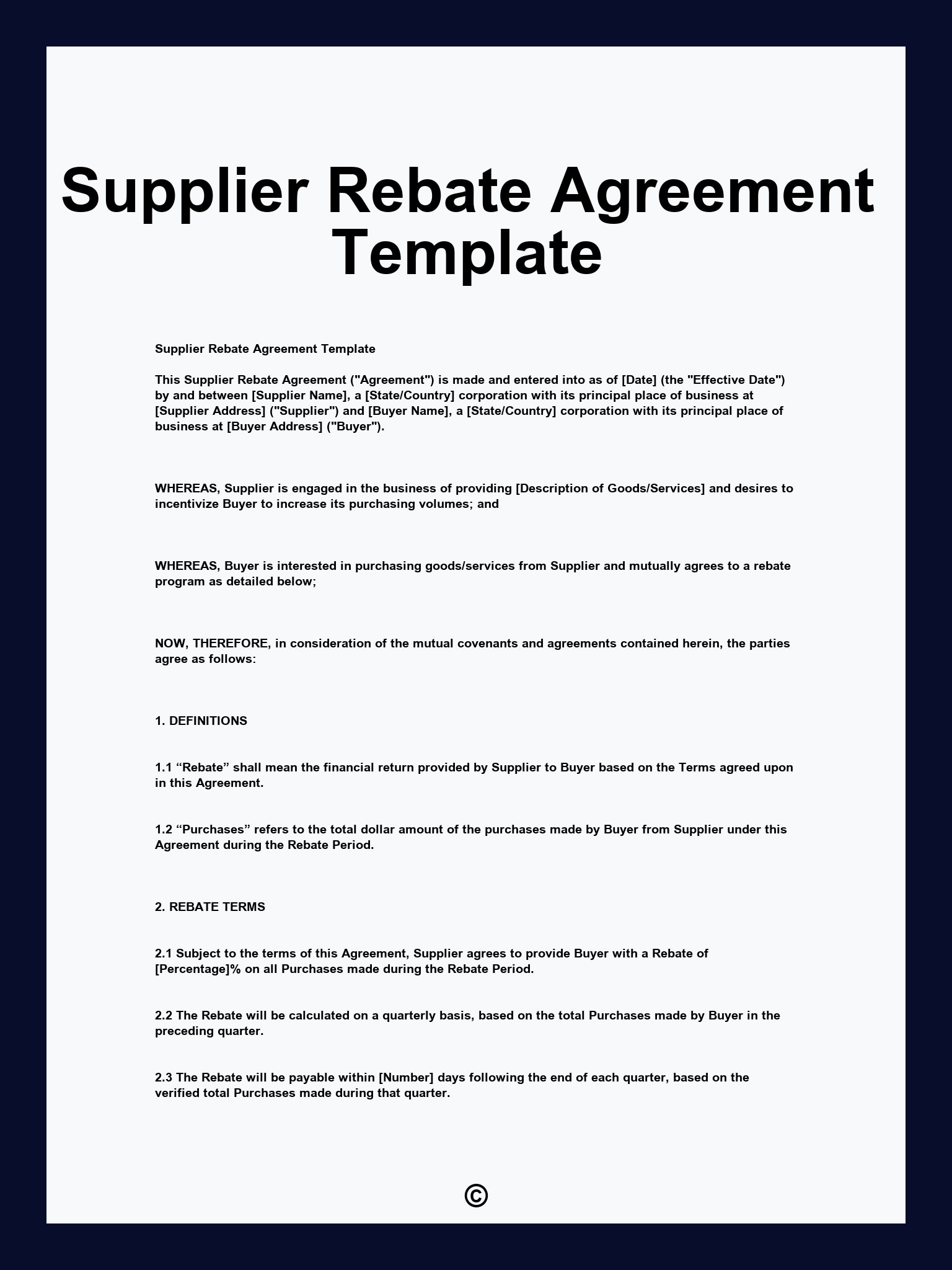 Supplier Rebate Agreement Template