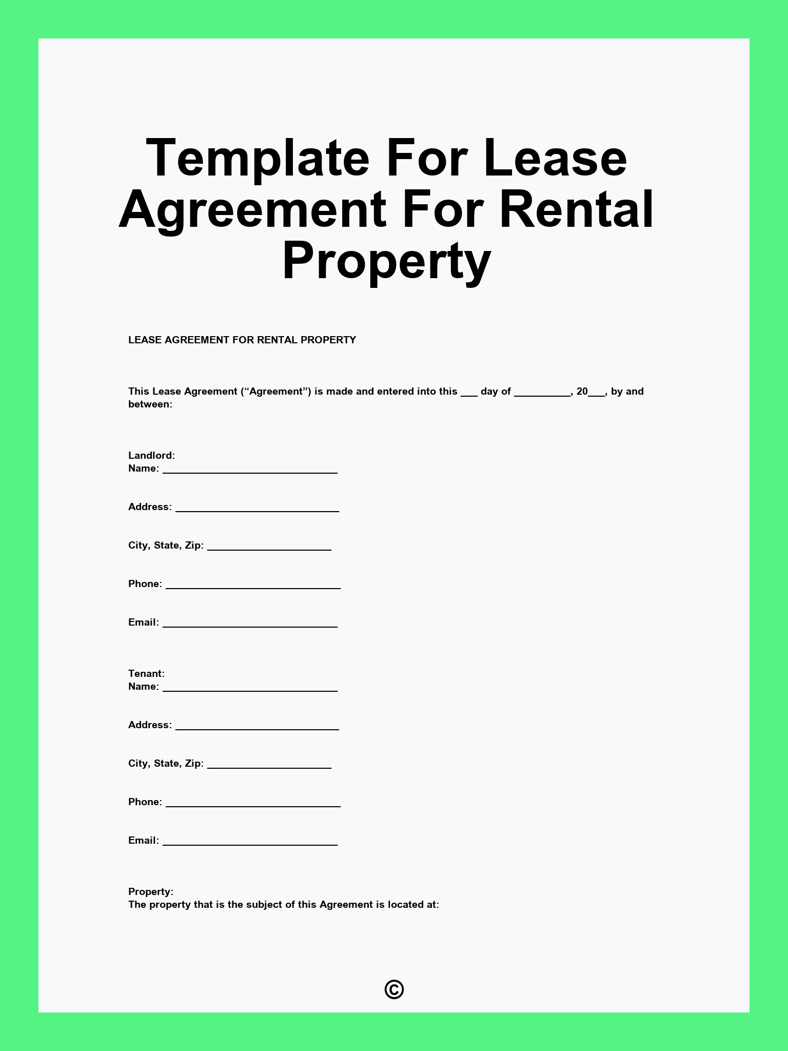 Template For Lease Agreement For Rental Property