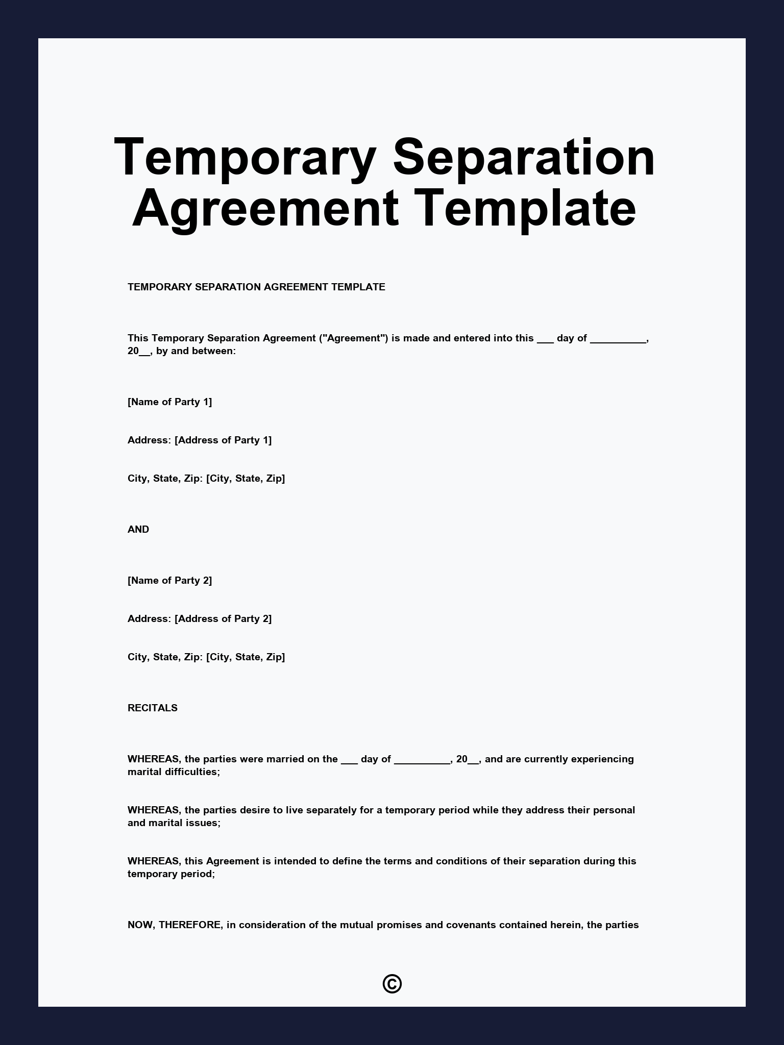 Temporary Separation Agreement Template