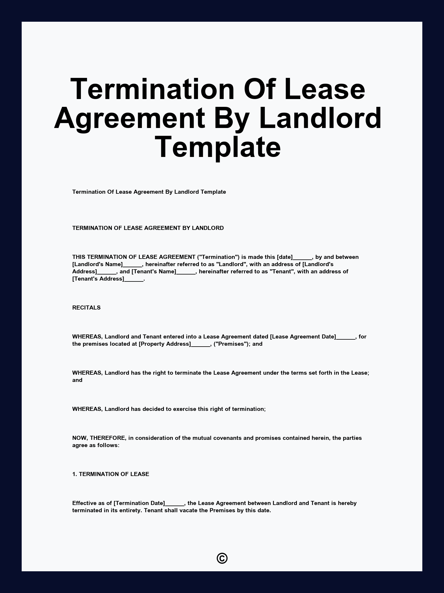 Termination Of Lease Agreement By Landlord Template