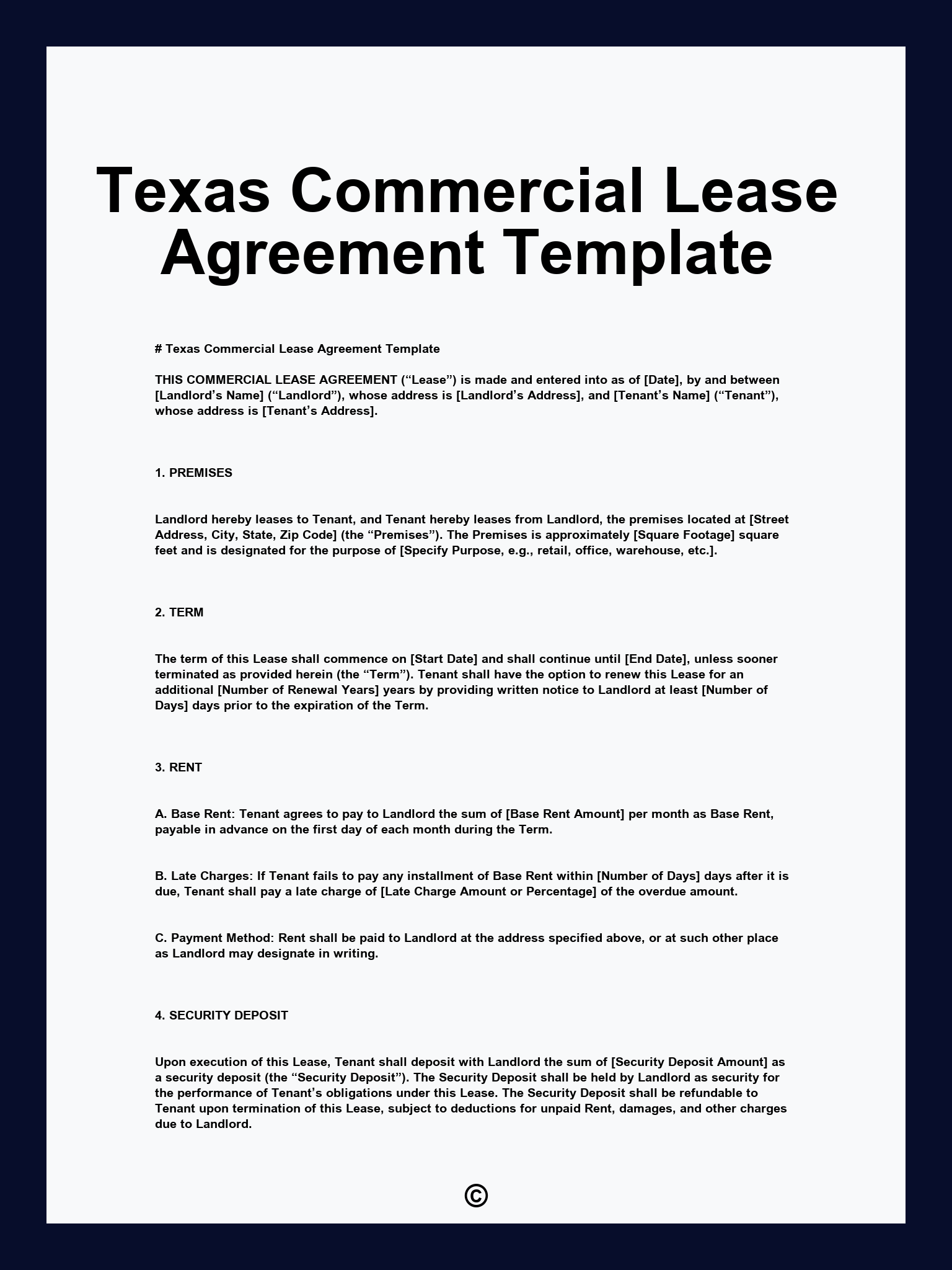 Texas Commercial Lease Agreement Template