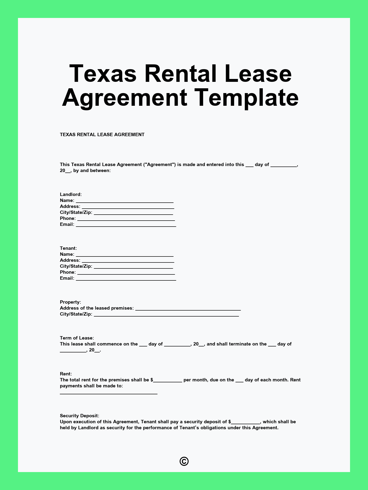 Texas Rental Lease Agreement Template