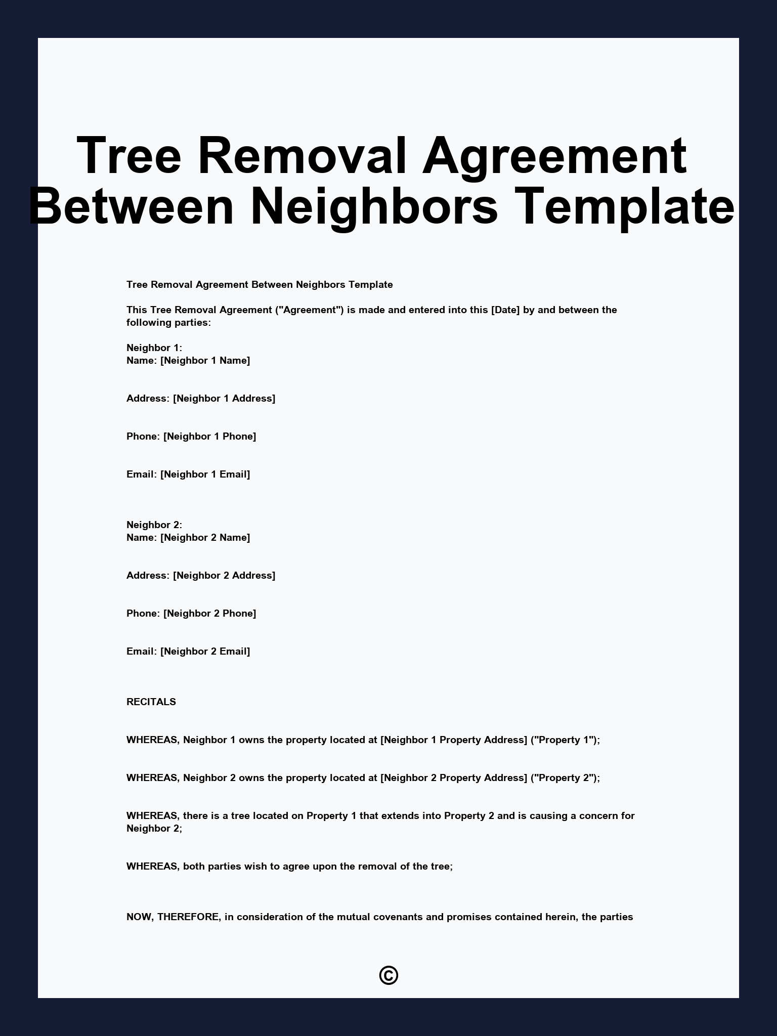 Tree Removal Agreement Between Neighbors Template