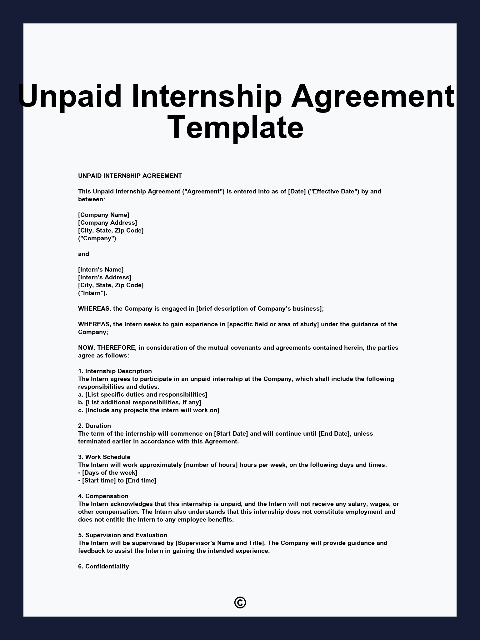 Unpaid Internship Agreement Template