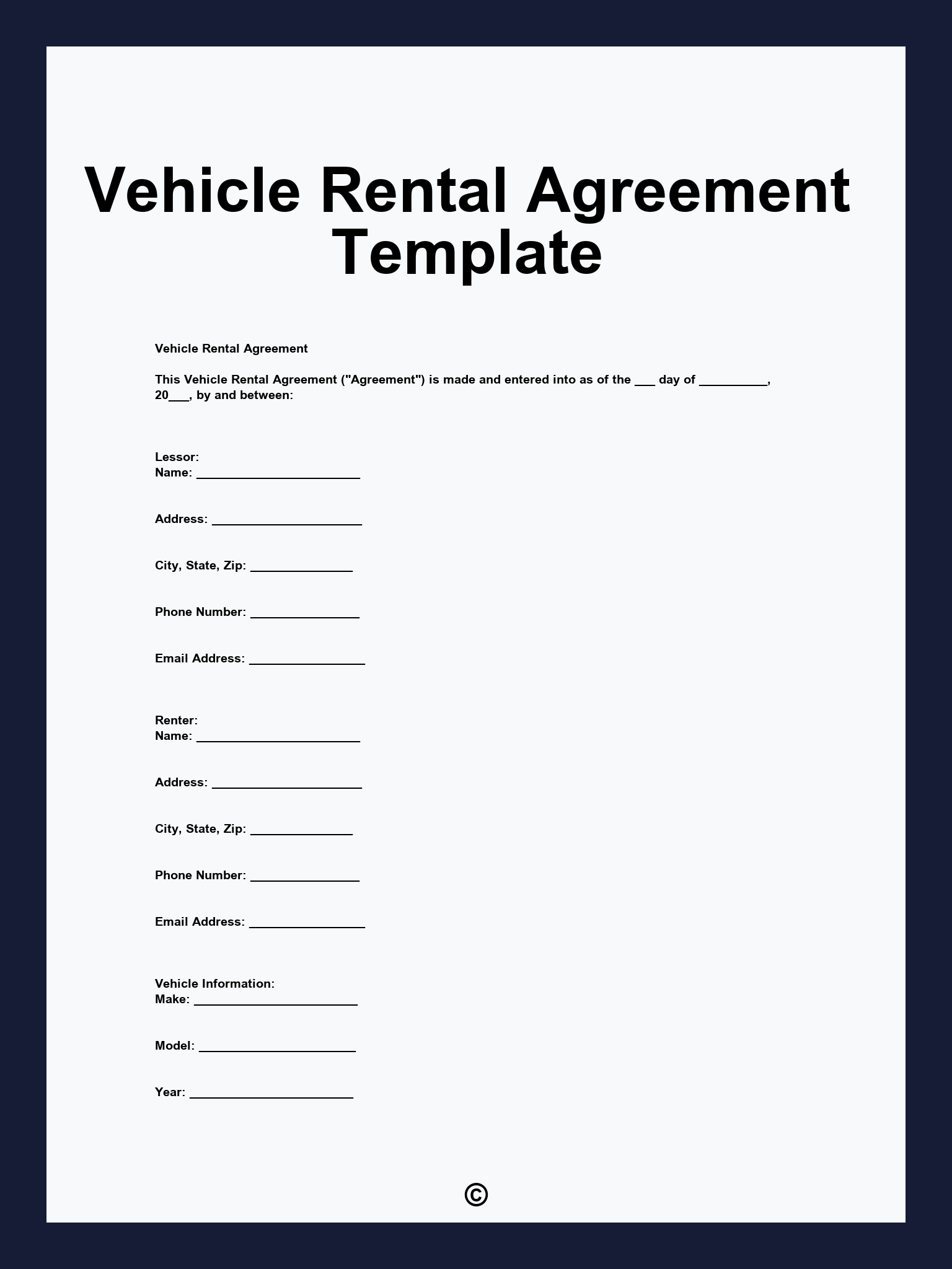Vehicle Rental Agreement Template