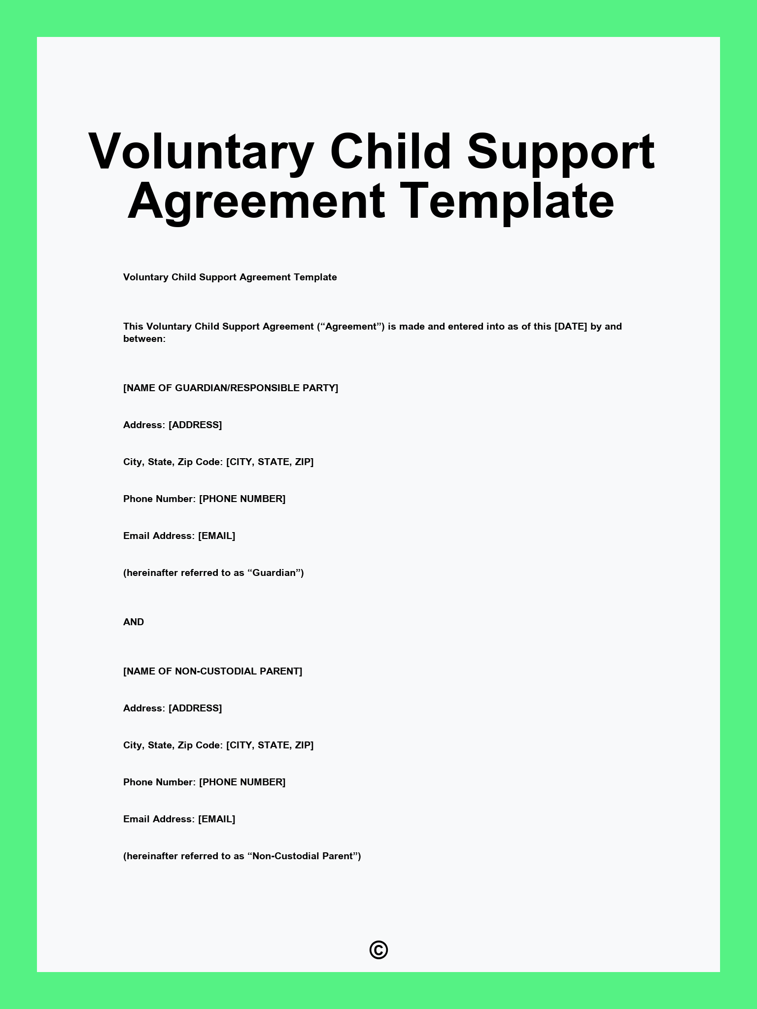 Voluntary Child Support Agreement Template