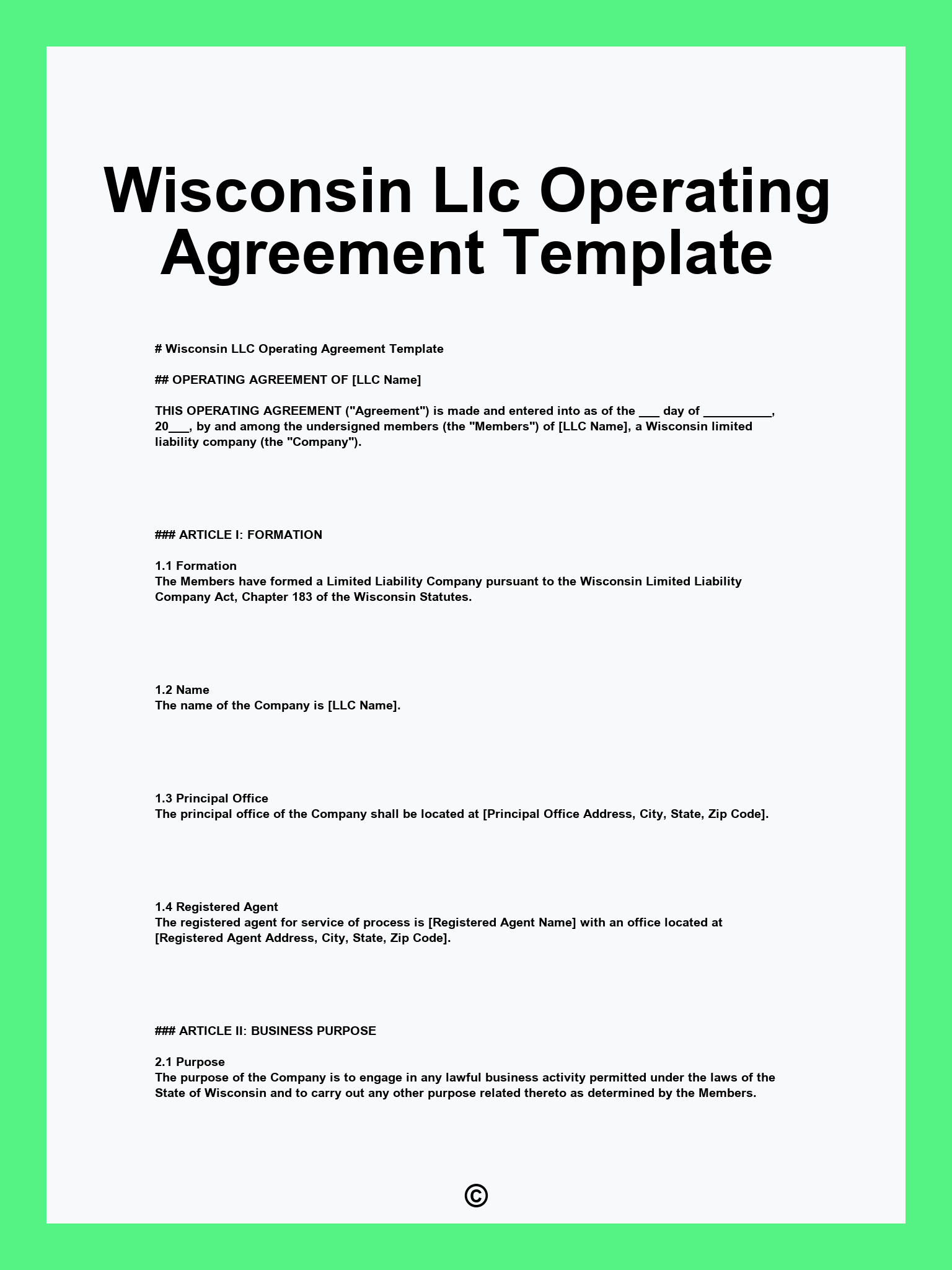 Wisconsin Llc Operating Agreement Template