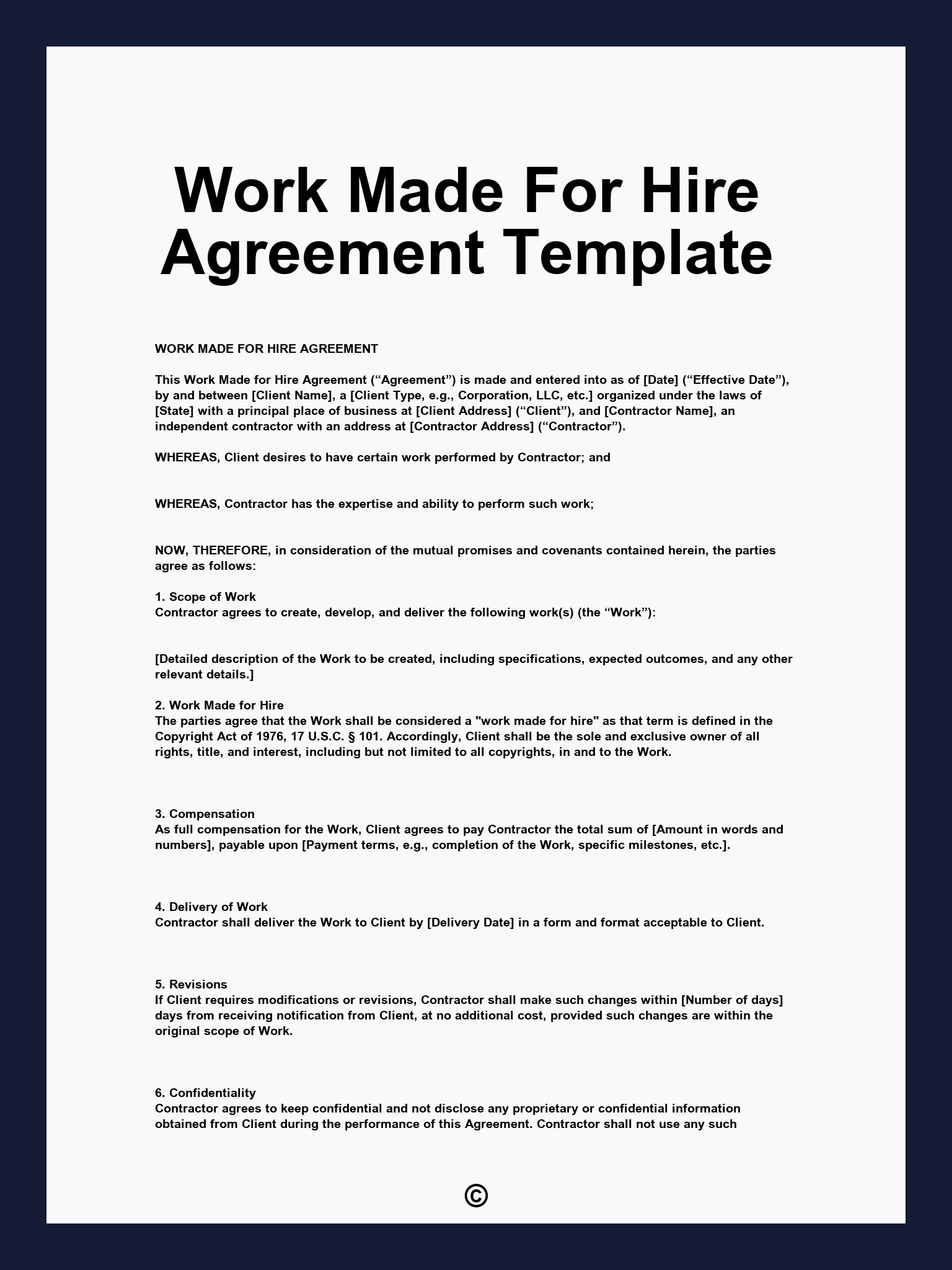 Work Made For Hire Agreement Template