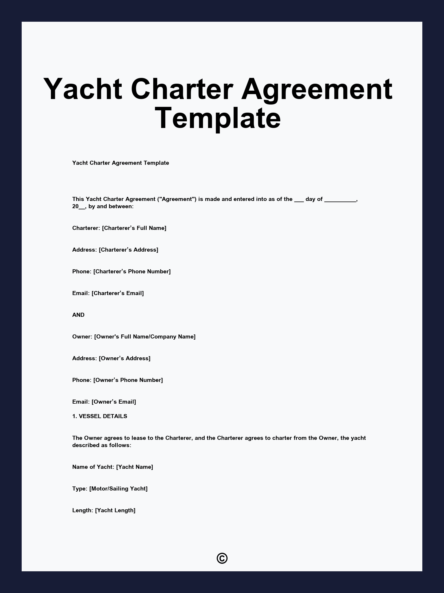 Yacht Charter Agreement Template